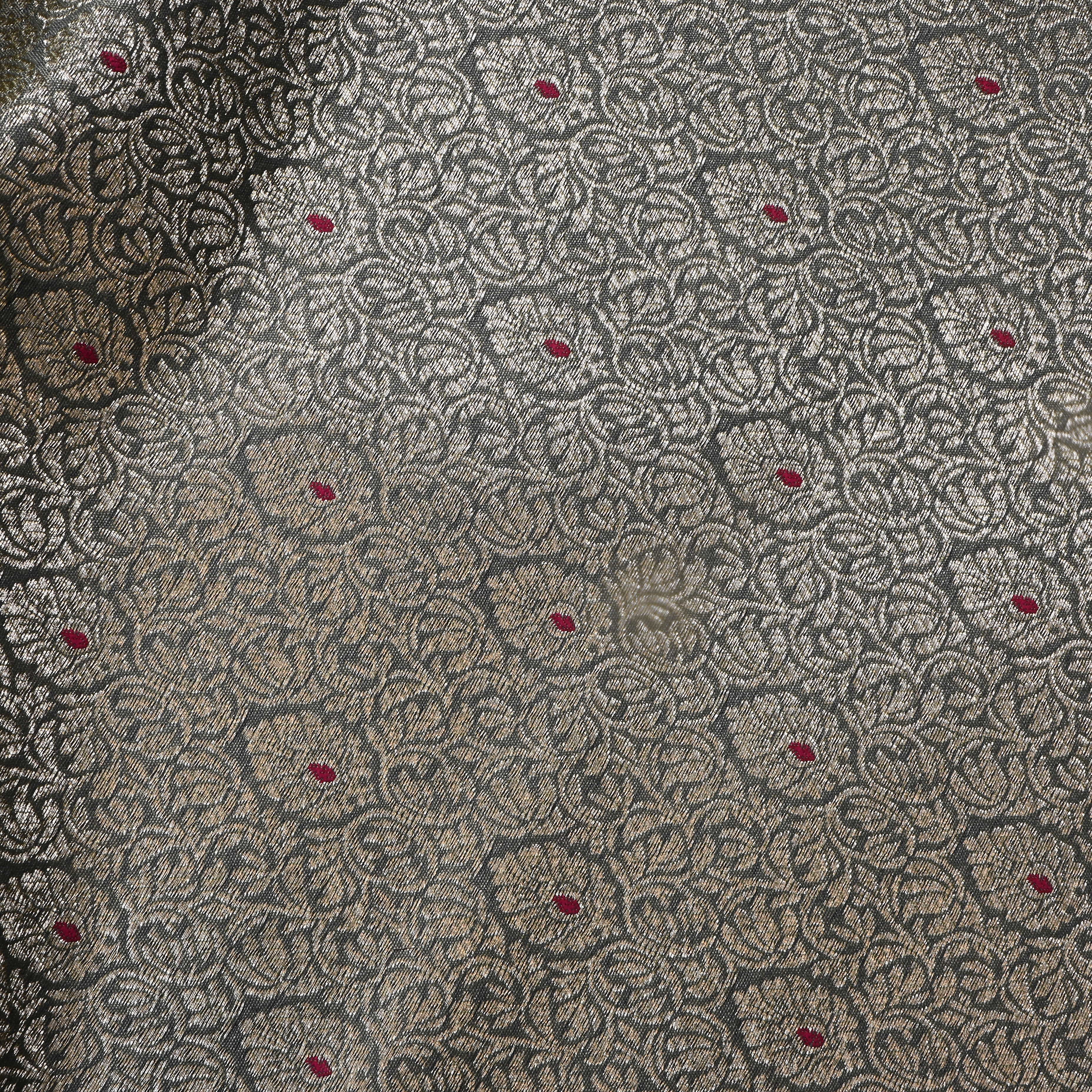 Silver Grey Floral Jamawar Silk Fabric