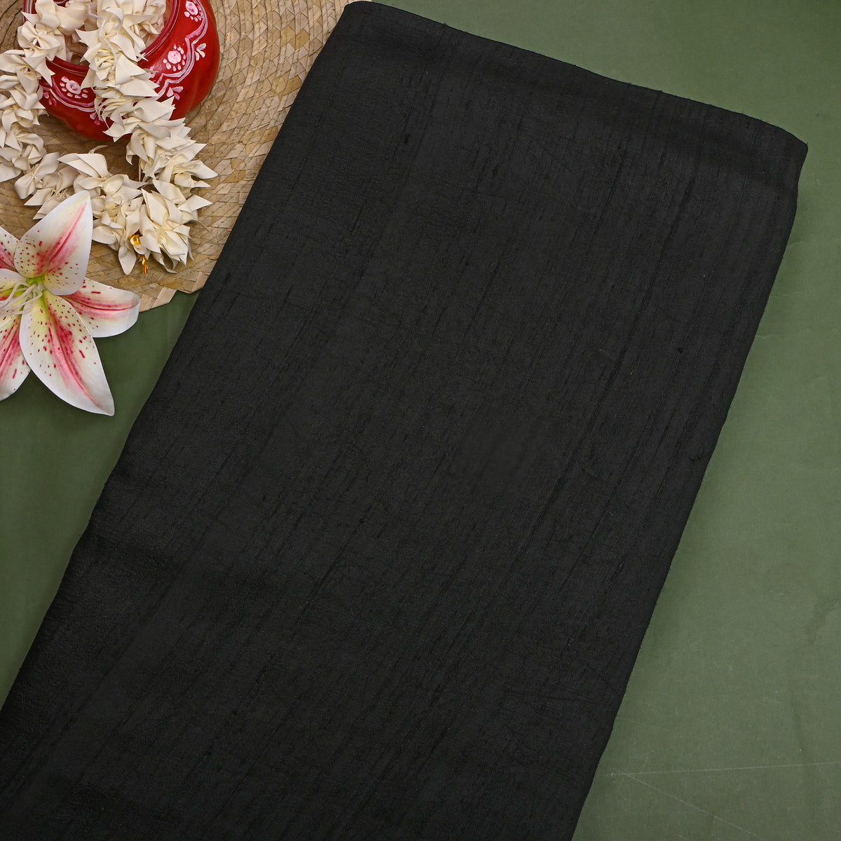 Ebony Plain Raw Silk Fabric
