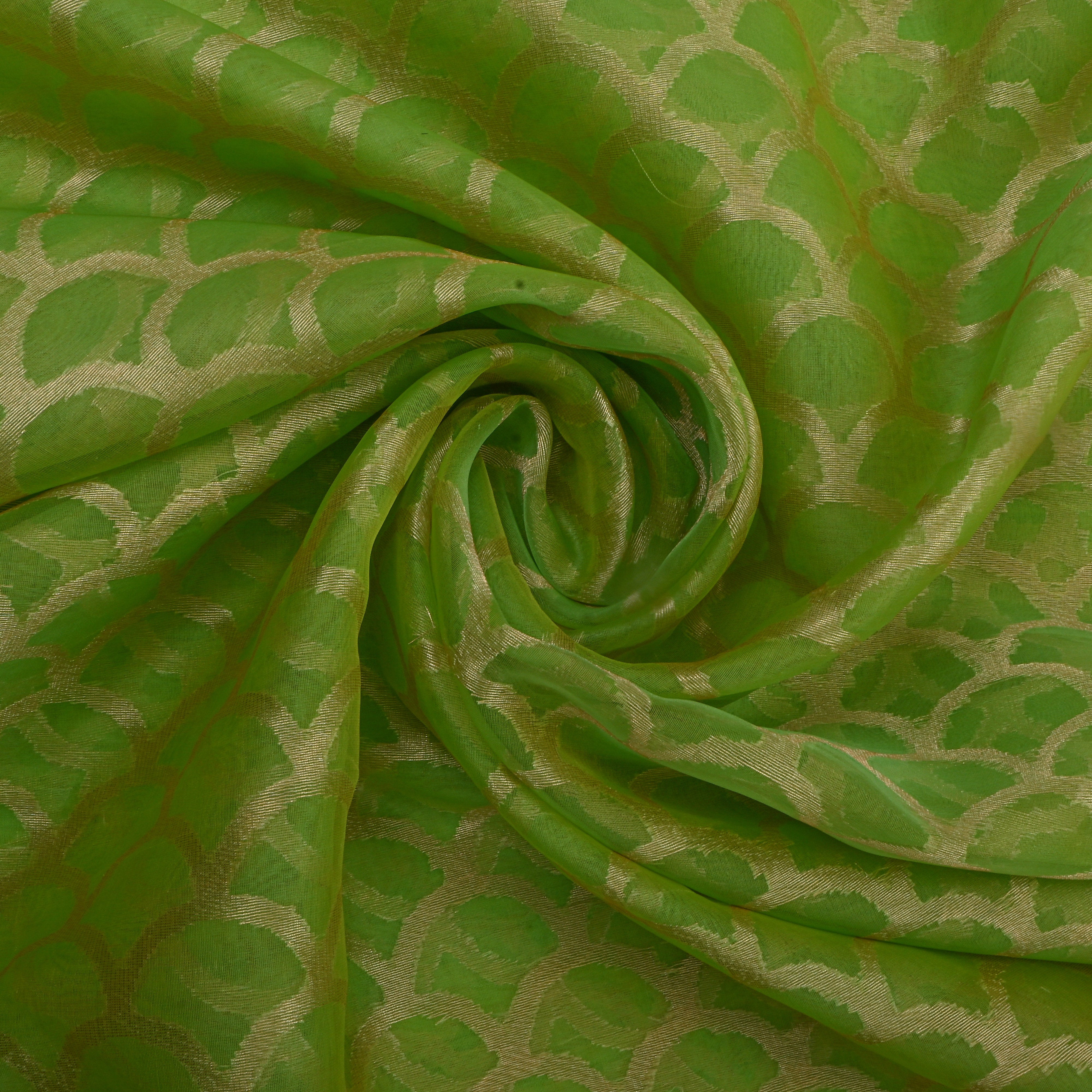 Green And Gold Zari Organza Fabric