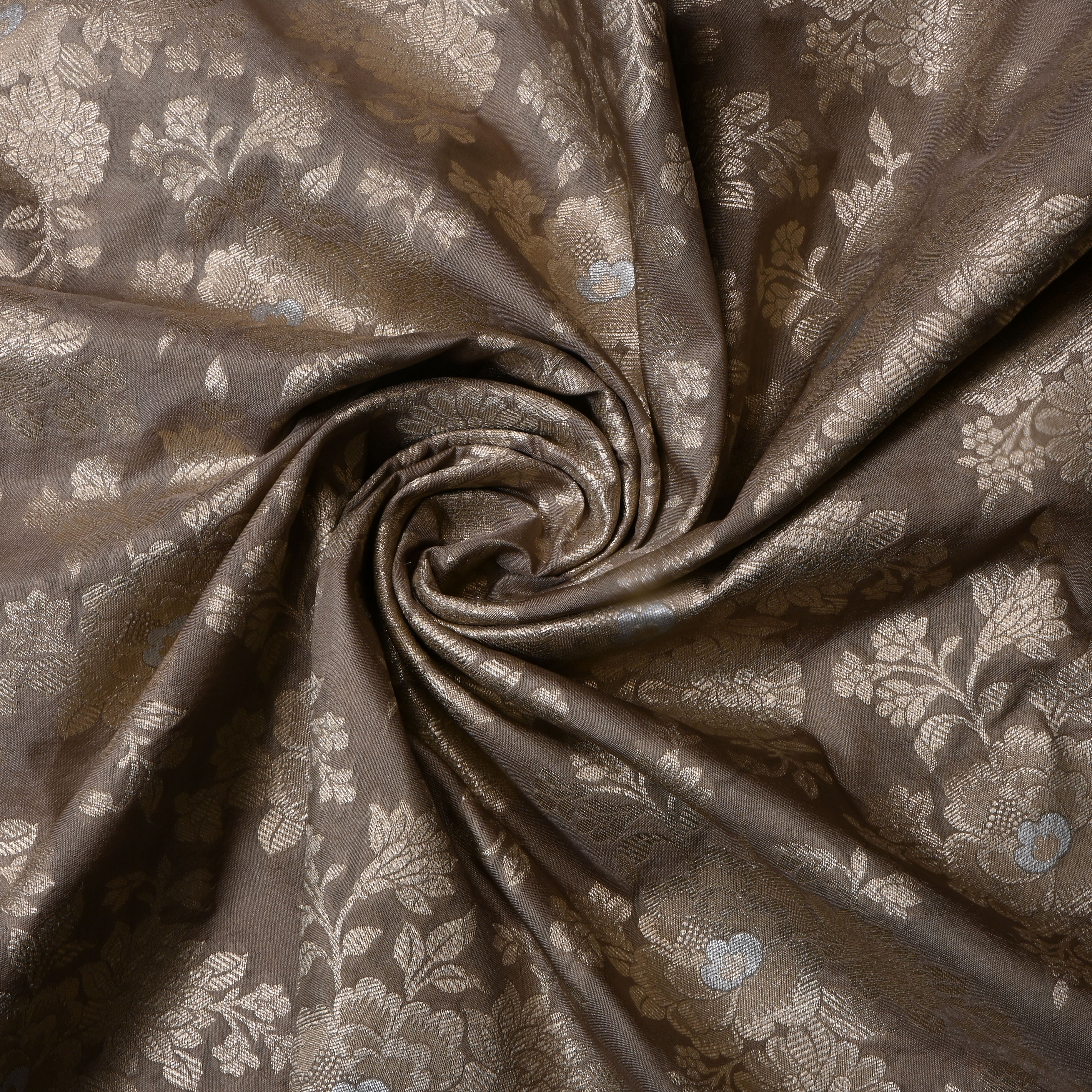 Earthy Green Floral Jamawar Silk Fabric