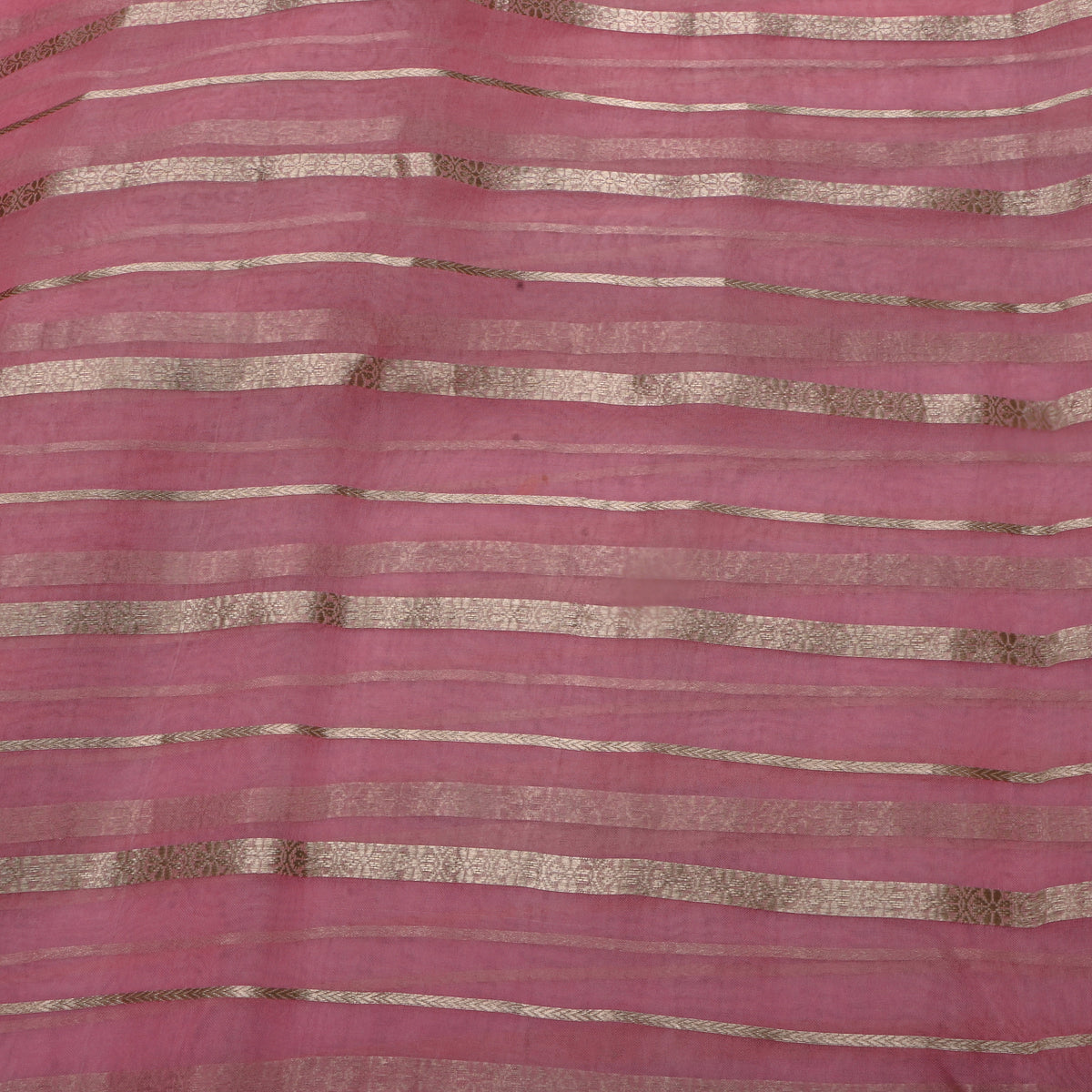 Pink Striped Zari Embroidered Organza