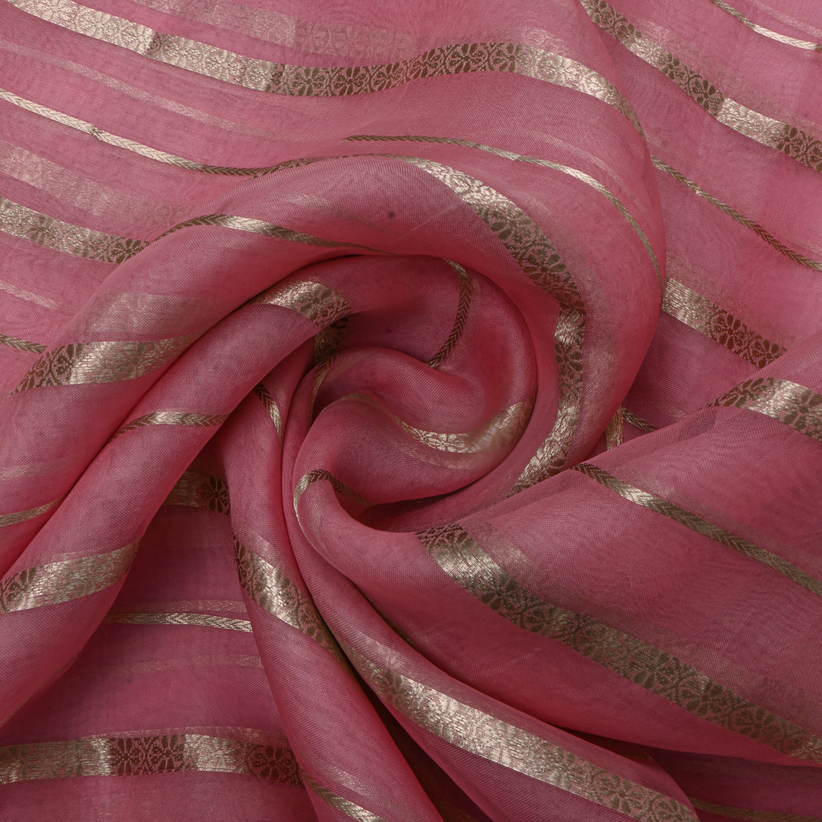 Pink Striped Zari Embroidered Organza