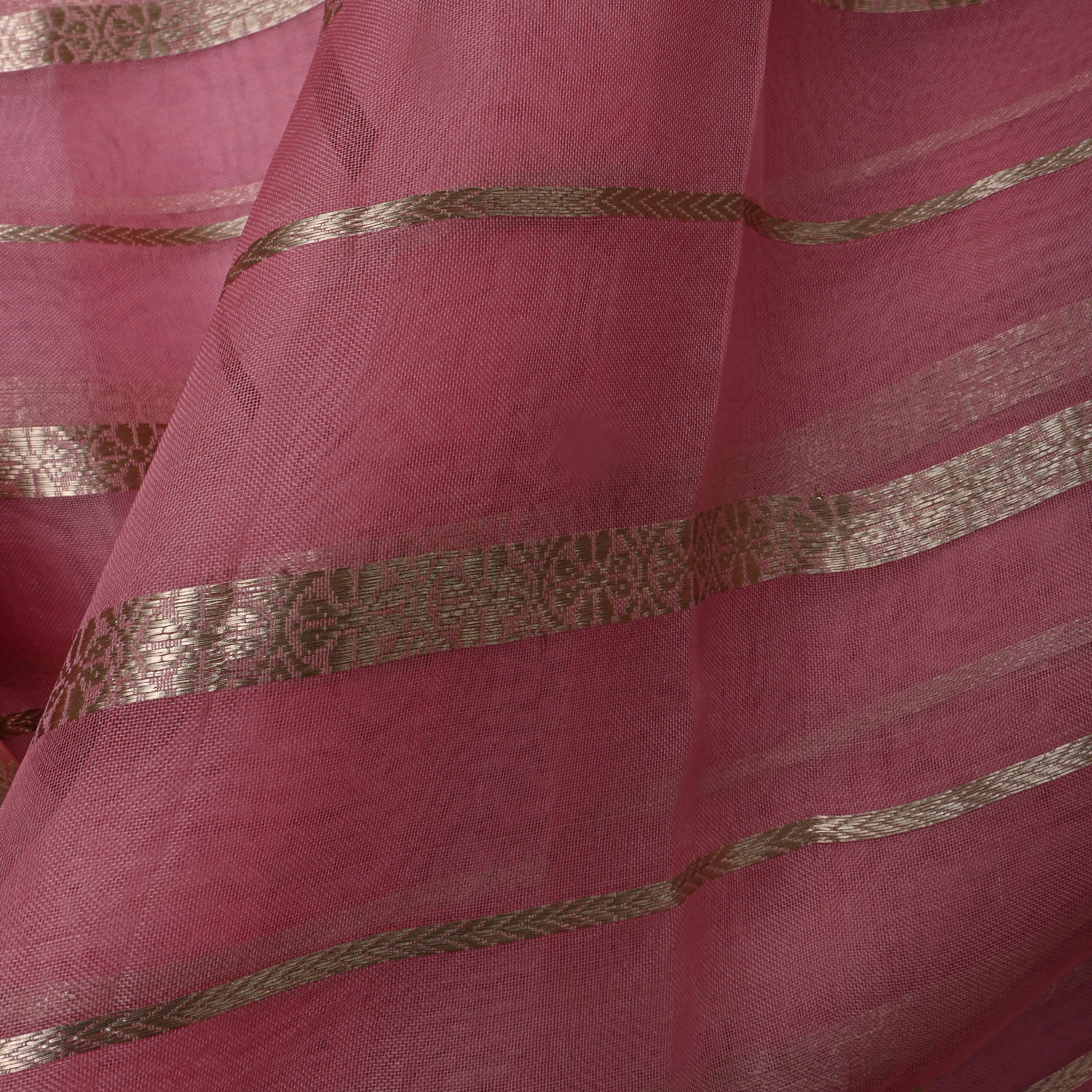 Pink Striped Zari Embroidered Organza