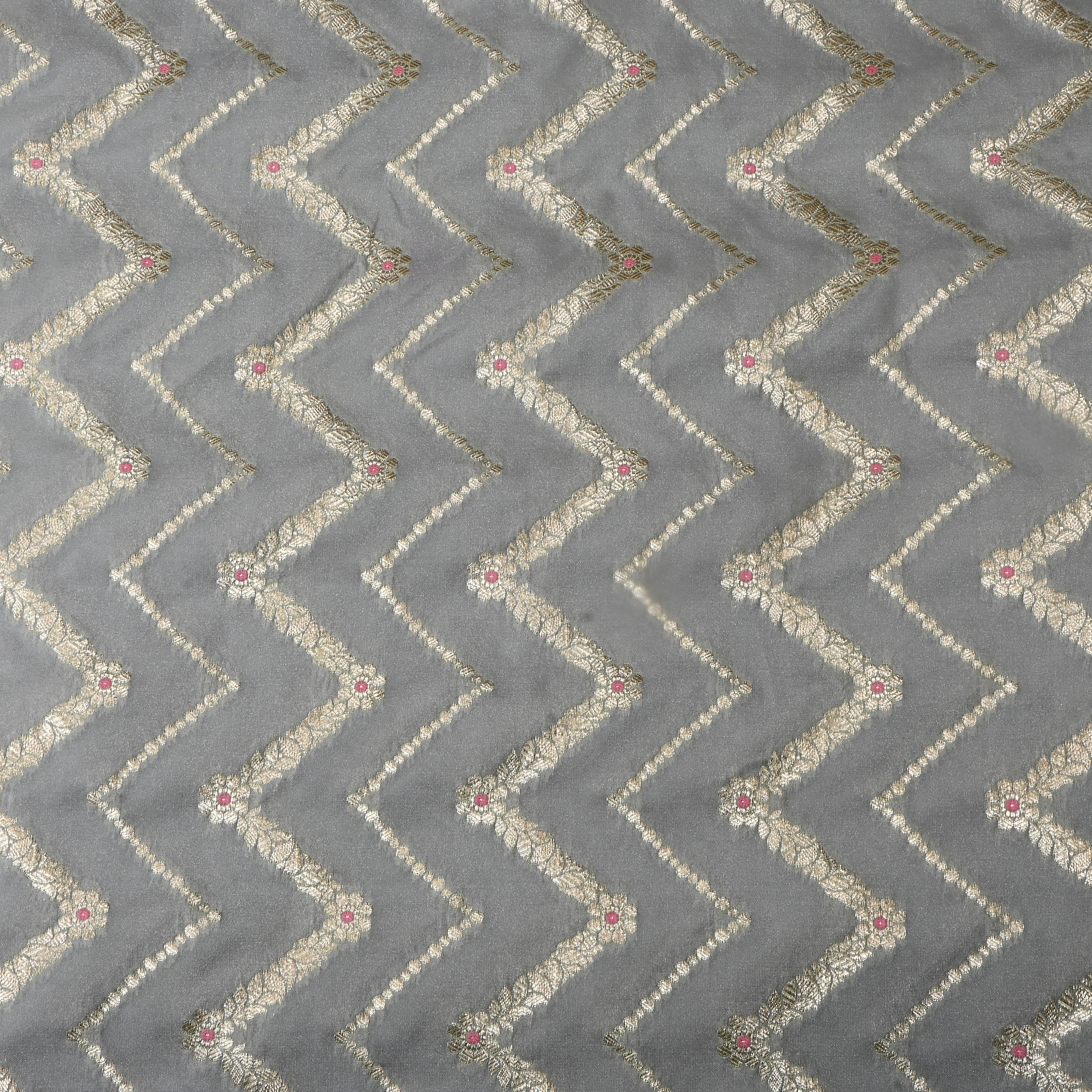 Ash Grey Jamawar Silk Fabric