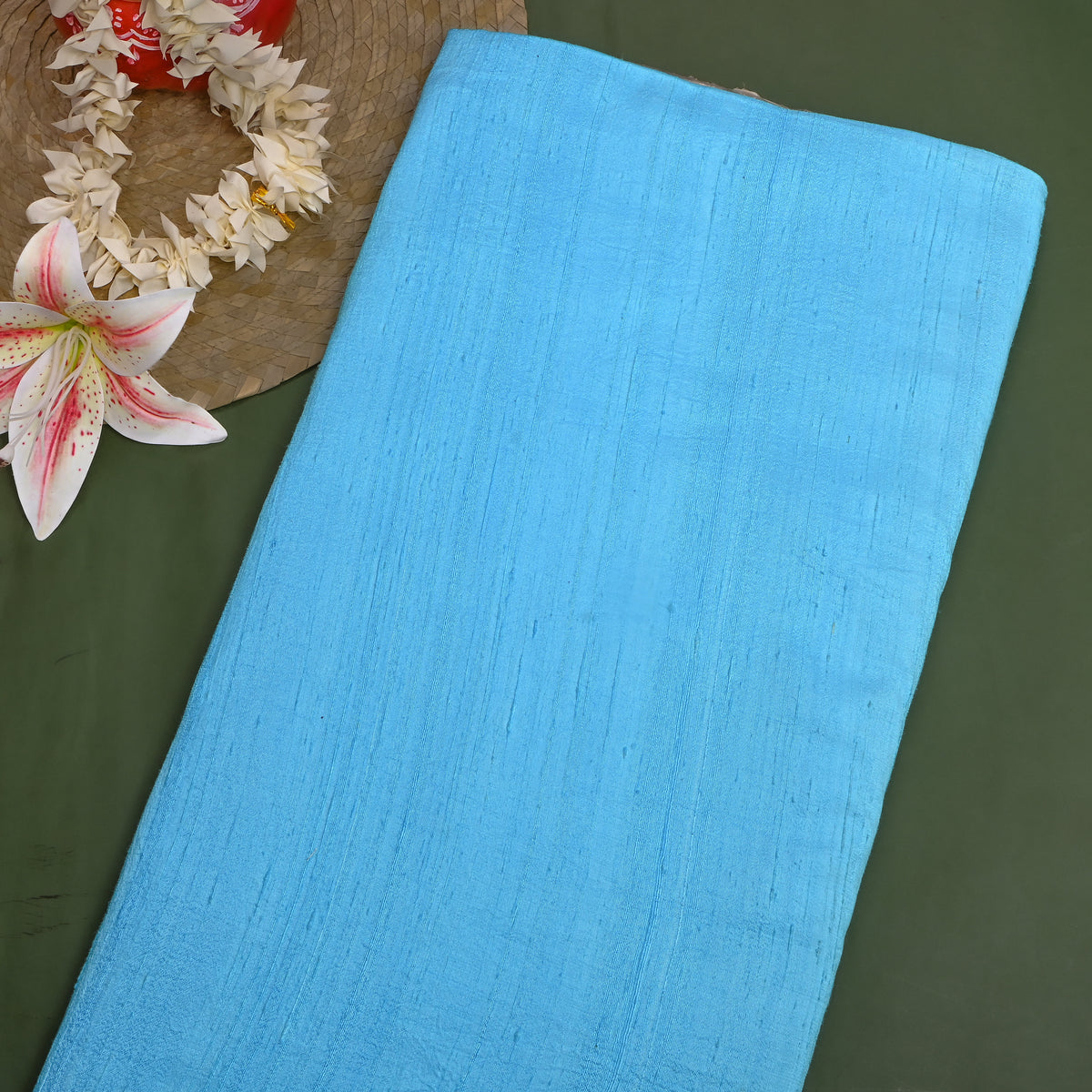 Turquoise Blue Plain Raw Silk Fabric
