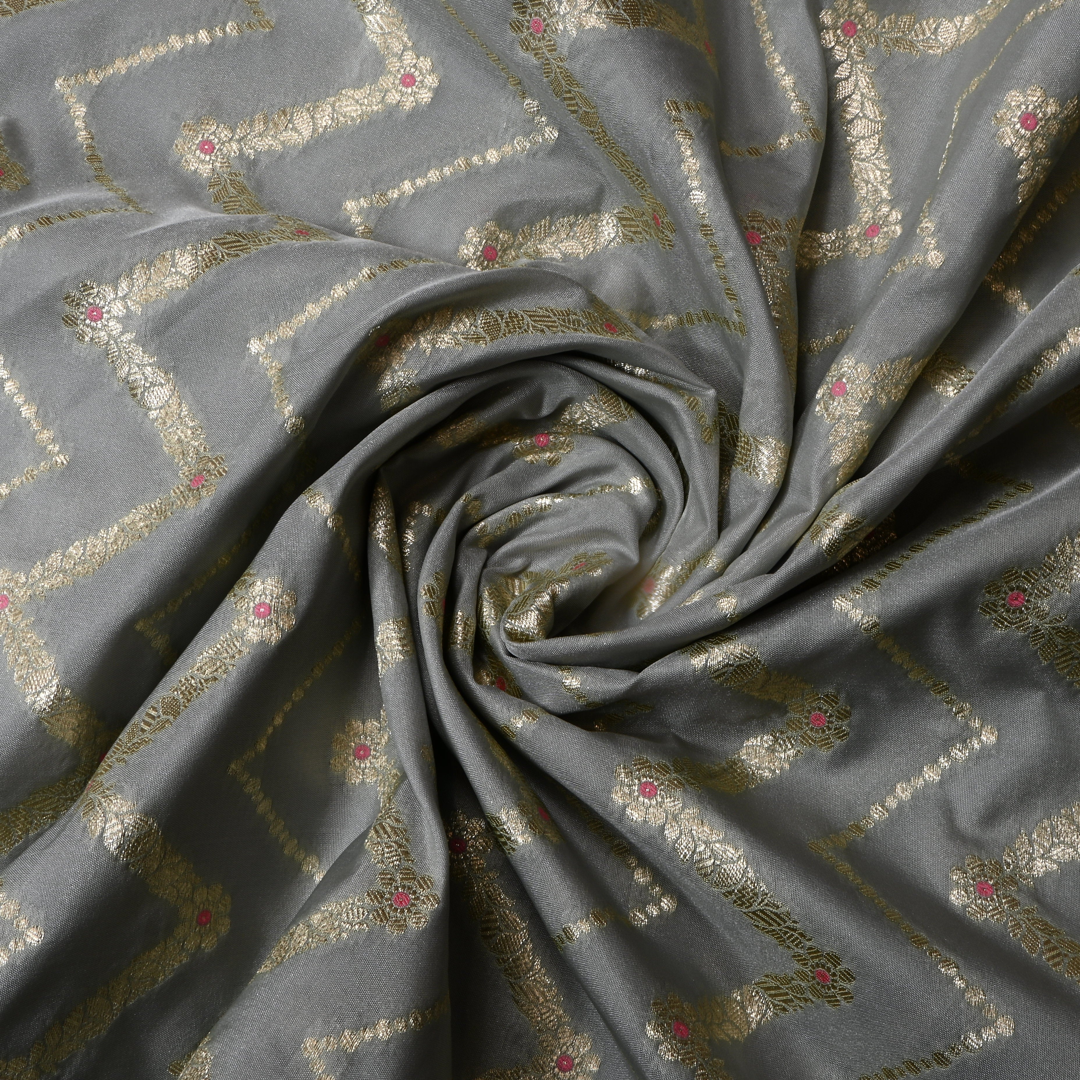 Ash Grey Jamawar Silk Fabric