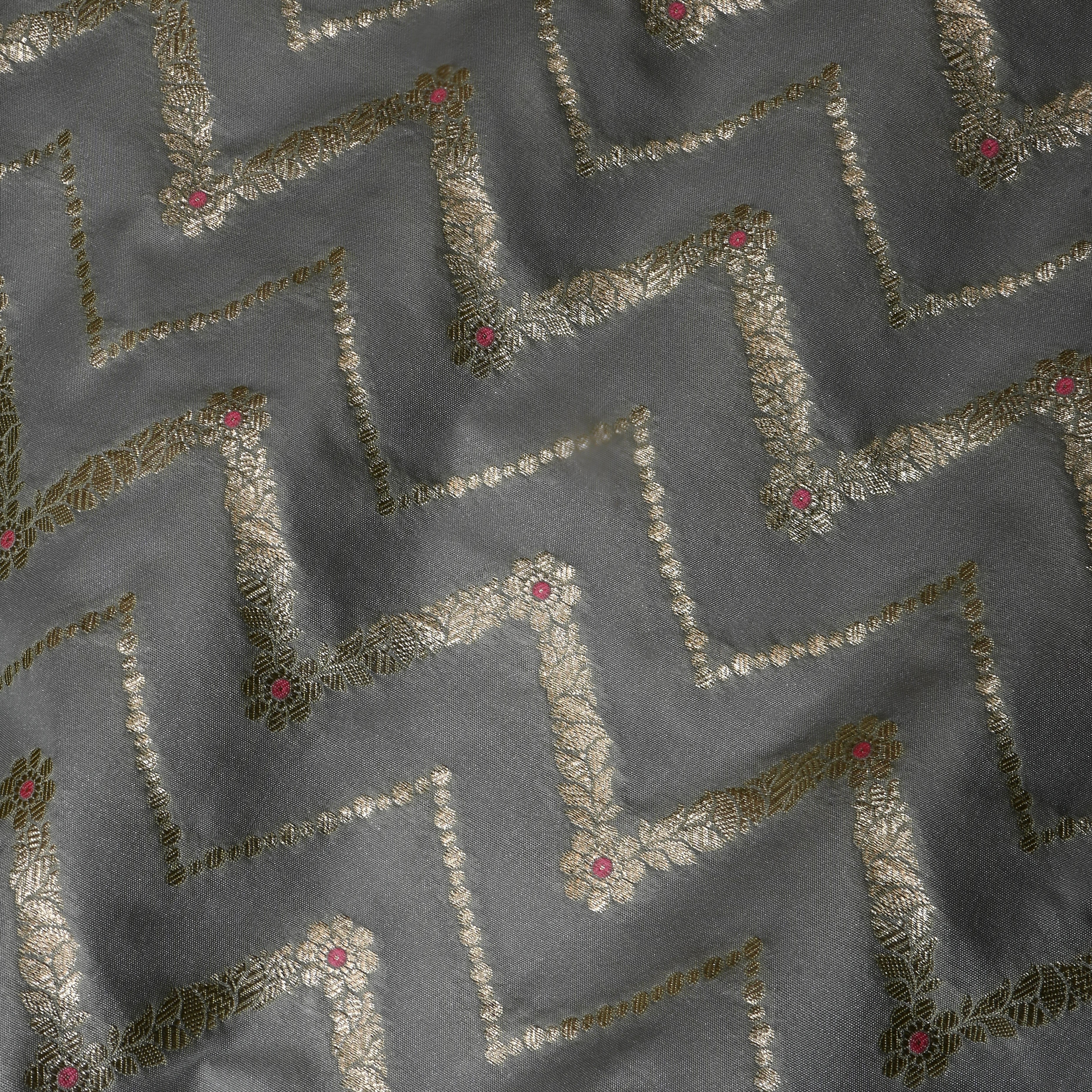 Ash Grey Jamawar Silk Fabric
