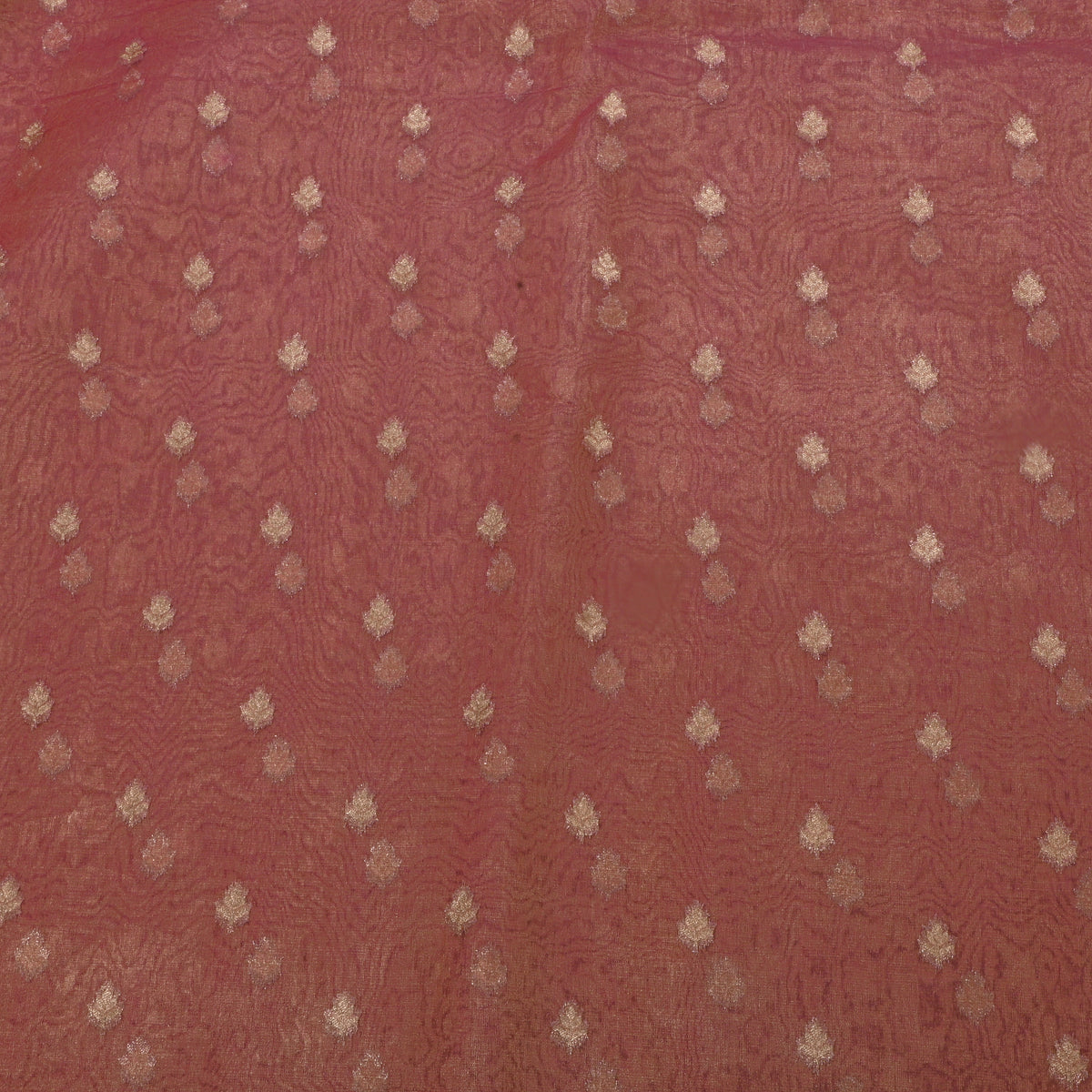 Rose Pink Gold Butti Self Weave Jamawar Tissue Fabric