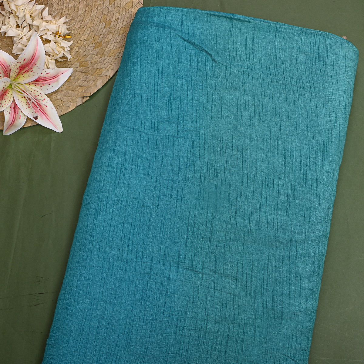 Teal Blue Dola Silk Plain Fabric