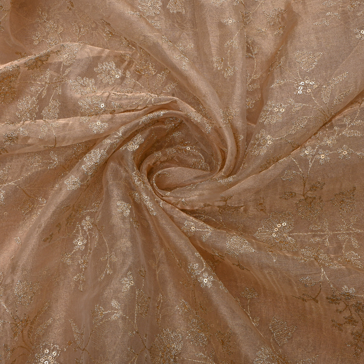 Oat Beige Gold Zari Jaal Tissue Fabric