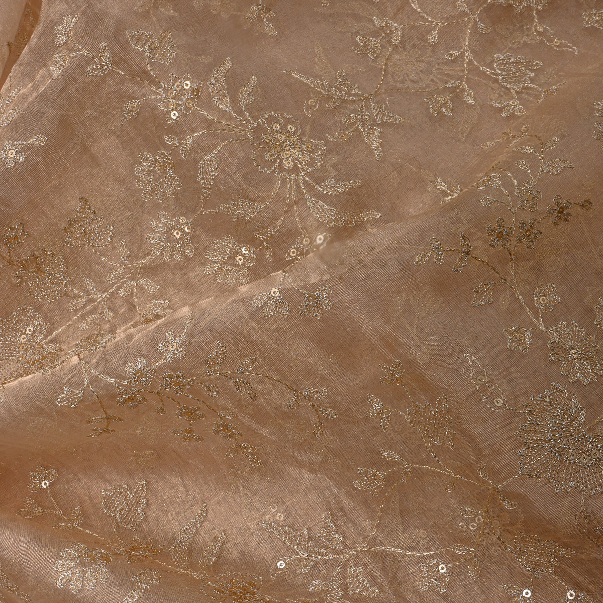 Oat Beige Gold Zari Jaal Tissue Fabric