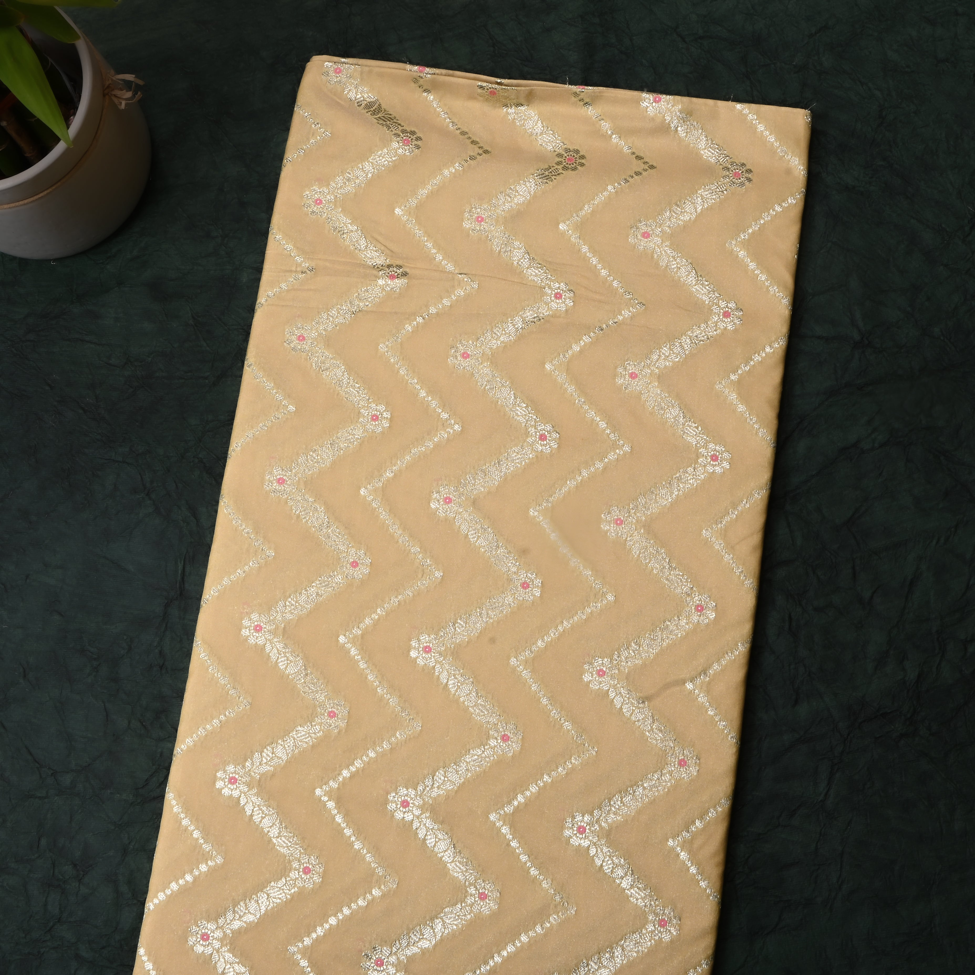Dark Beige Jamawar Silk Fabric