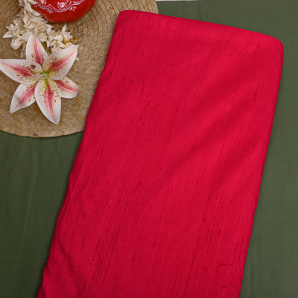 Blood Red Plain Raw Silk Fabric