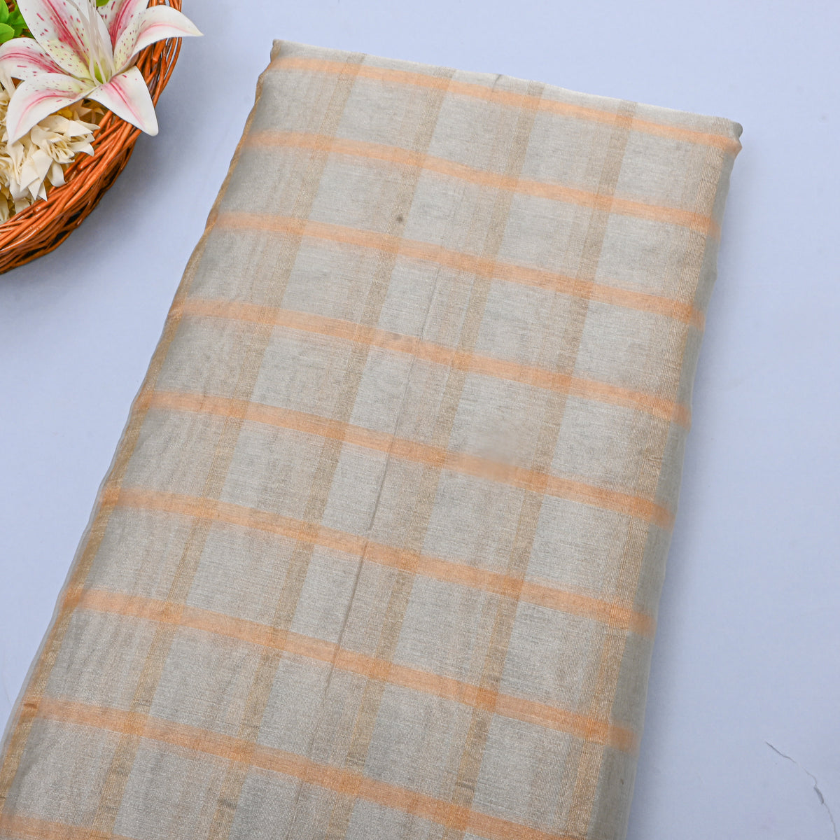 Ash Grey Woven Check Tissue Fabric