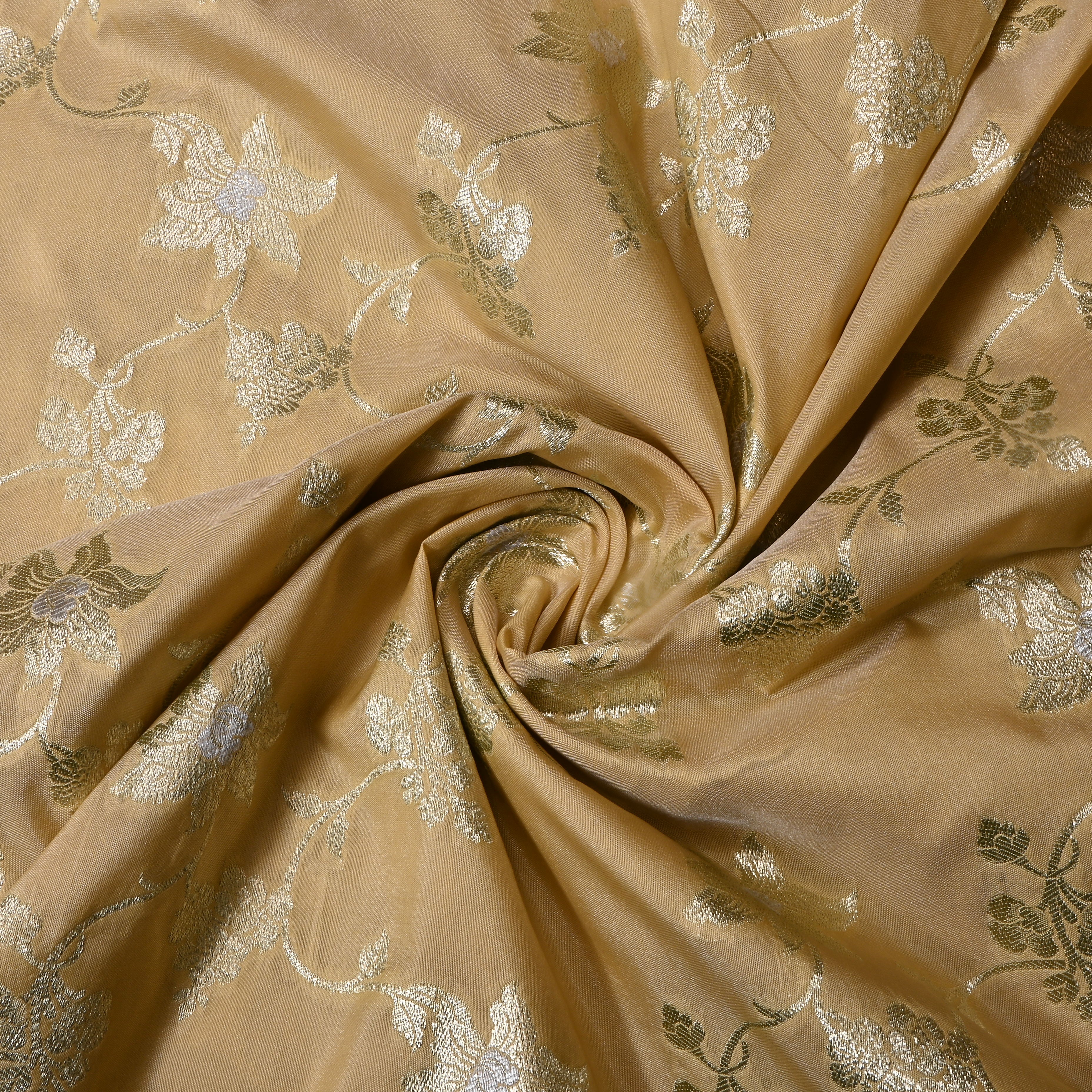 Tan Beige Floral Jamawar Silk Fabric