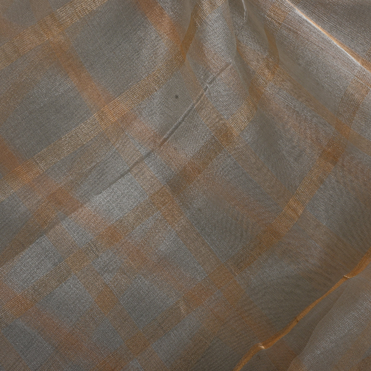 Ash Grey Woven Check Tissue Fabric