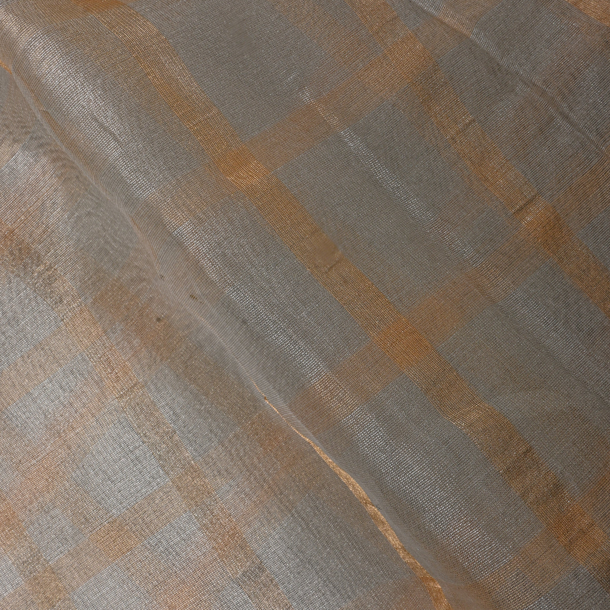 Ash Grey Woven Check Tissue Fabric