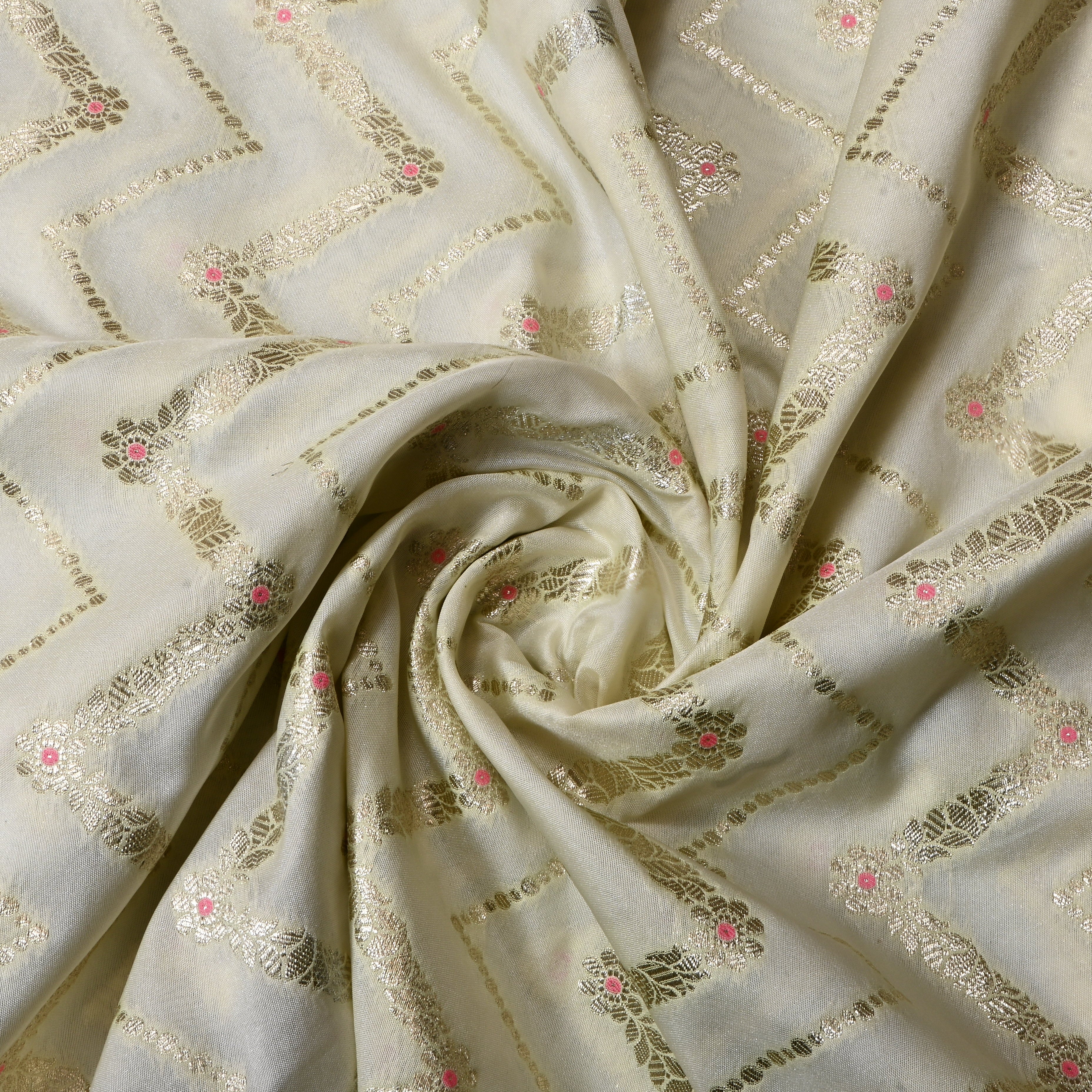 Soft White Jamawar Silk Fabric
