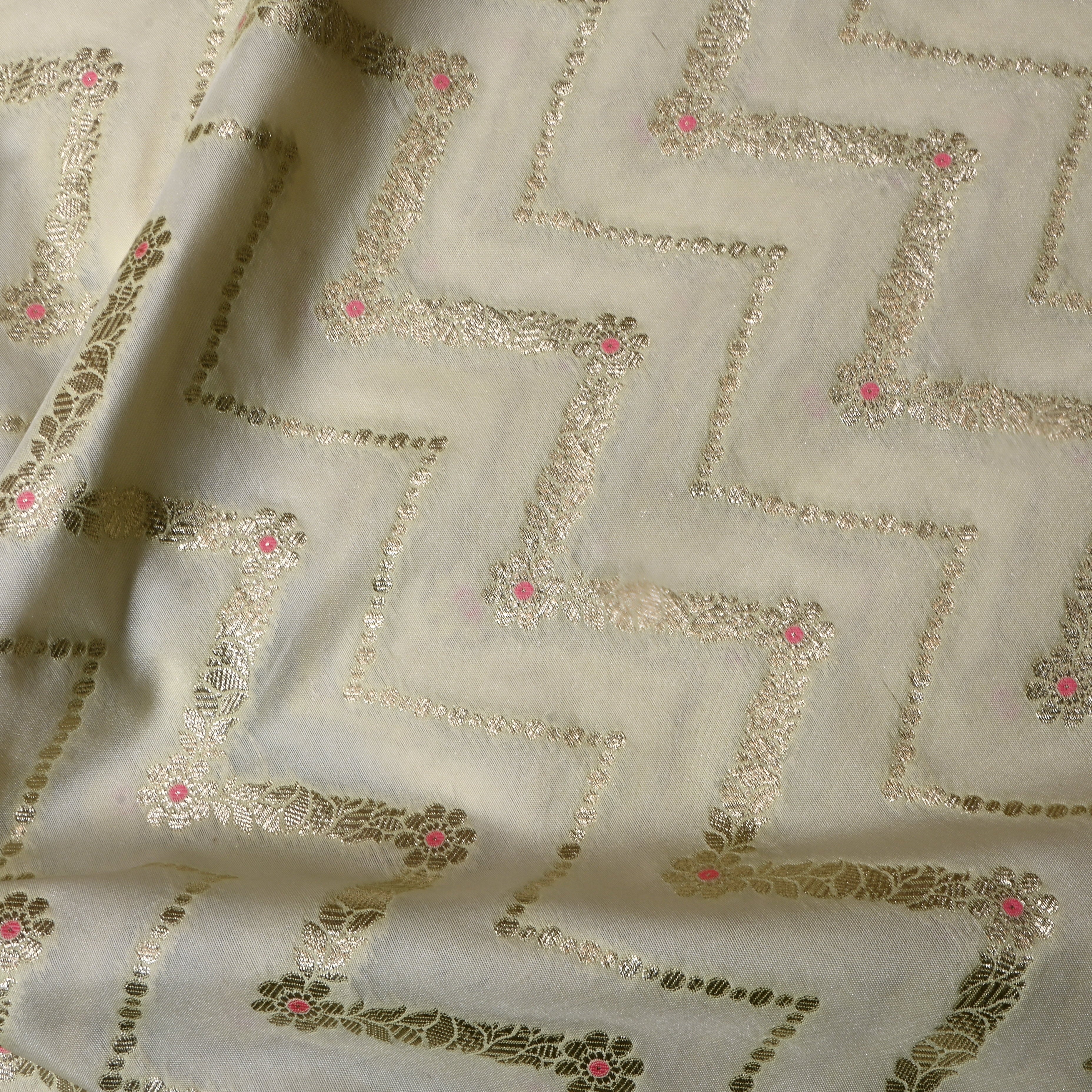 Soft White Jamawar Silk Fabric