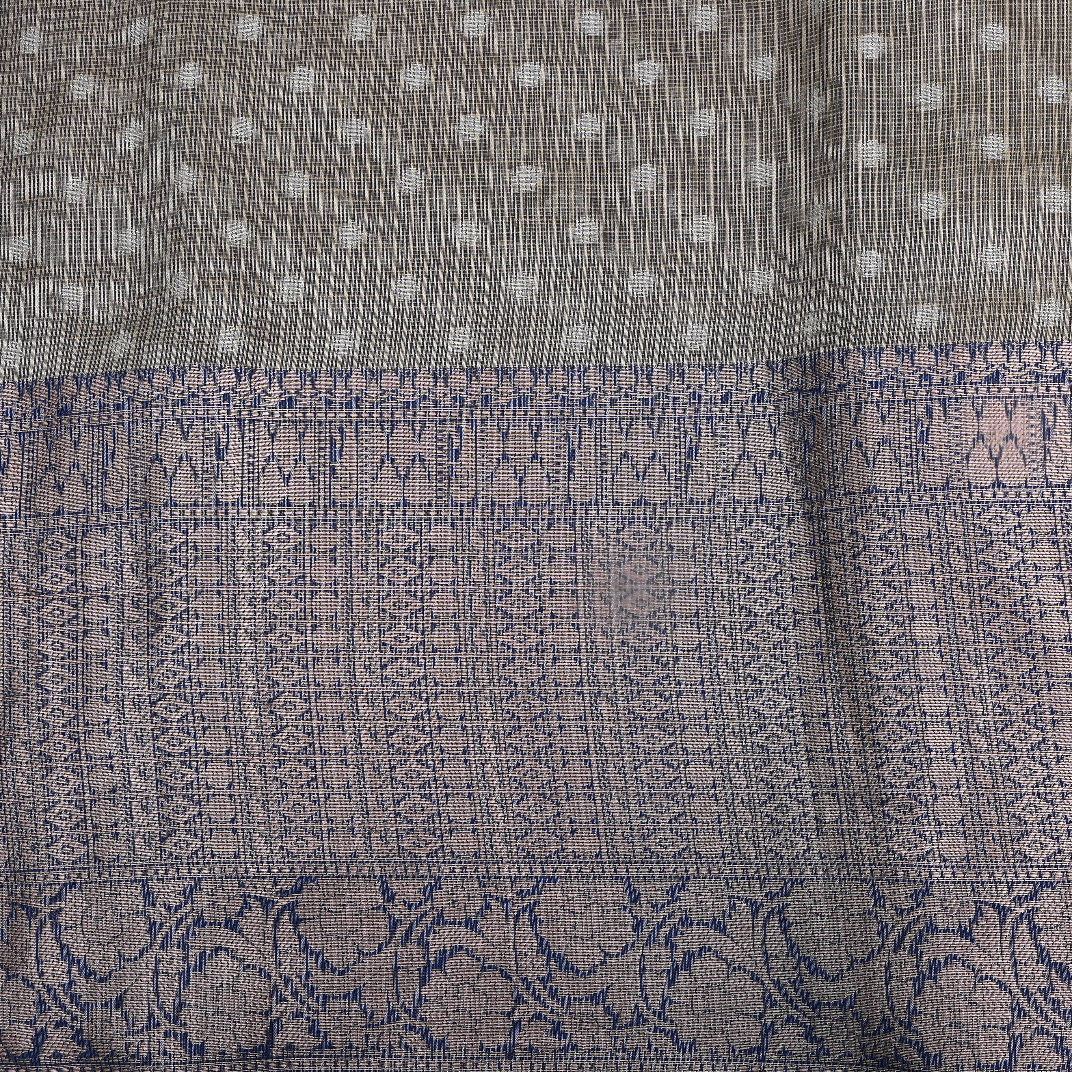 Charcoal Ivory Polka Ikat Jamawar Fabric