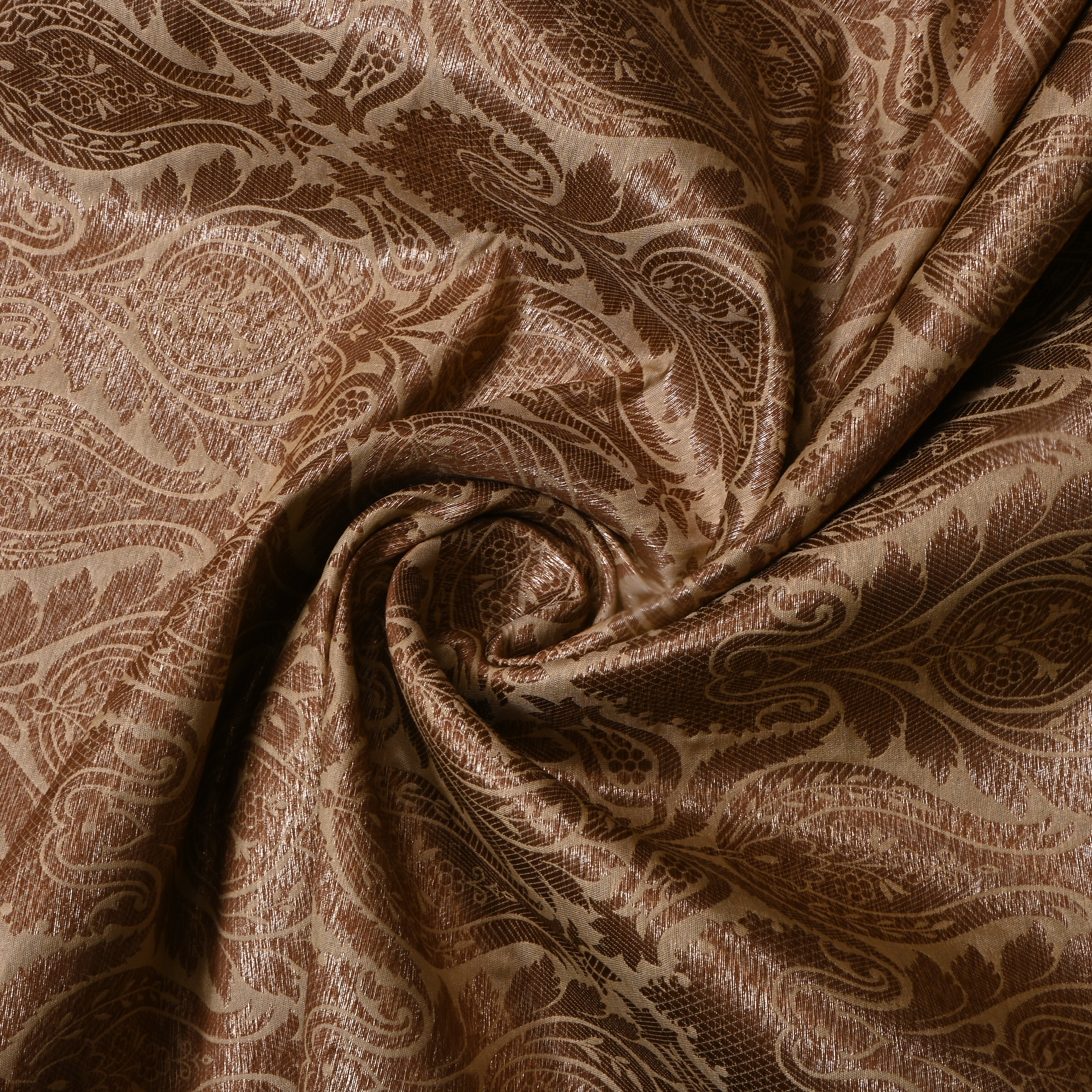Golden Beige Floral Jamawar Silk Fabric