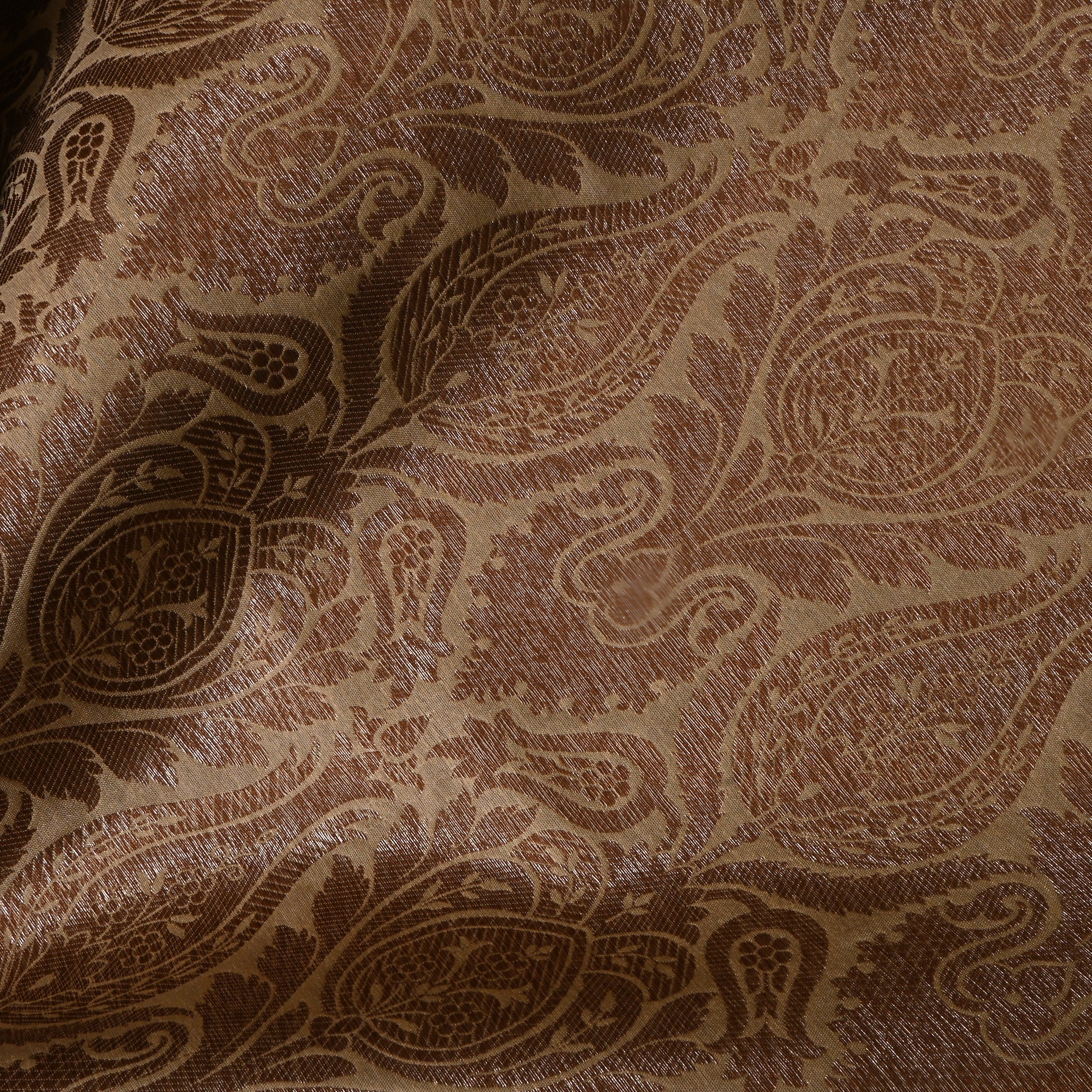 Golden Beige Floral Jamawar Silk Fabric