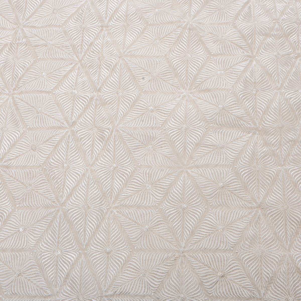 Chalk White Geometric Thread Work Organza Fabric