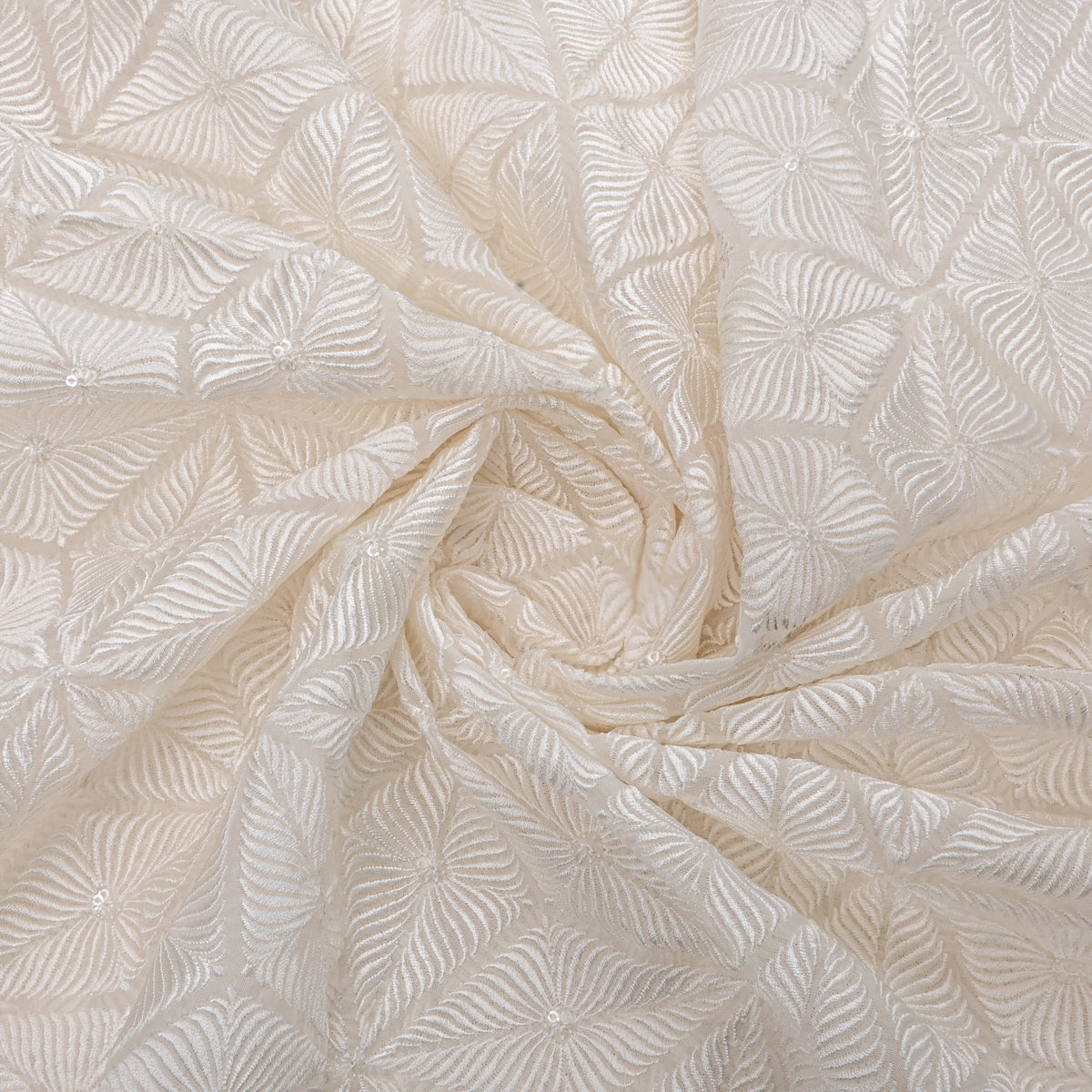 Chalk White Geometric Thread Work Organza Fabric