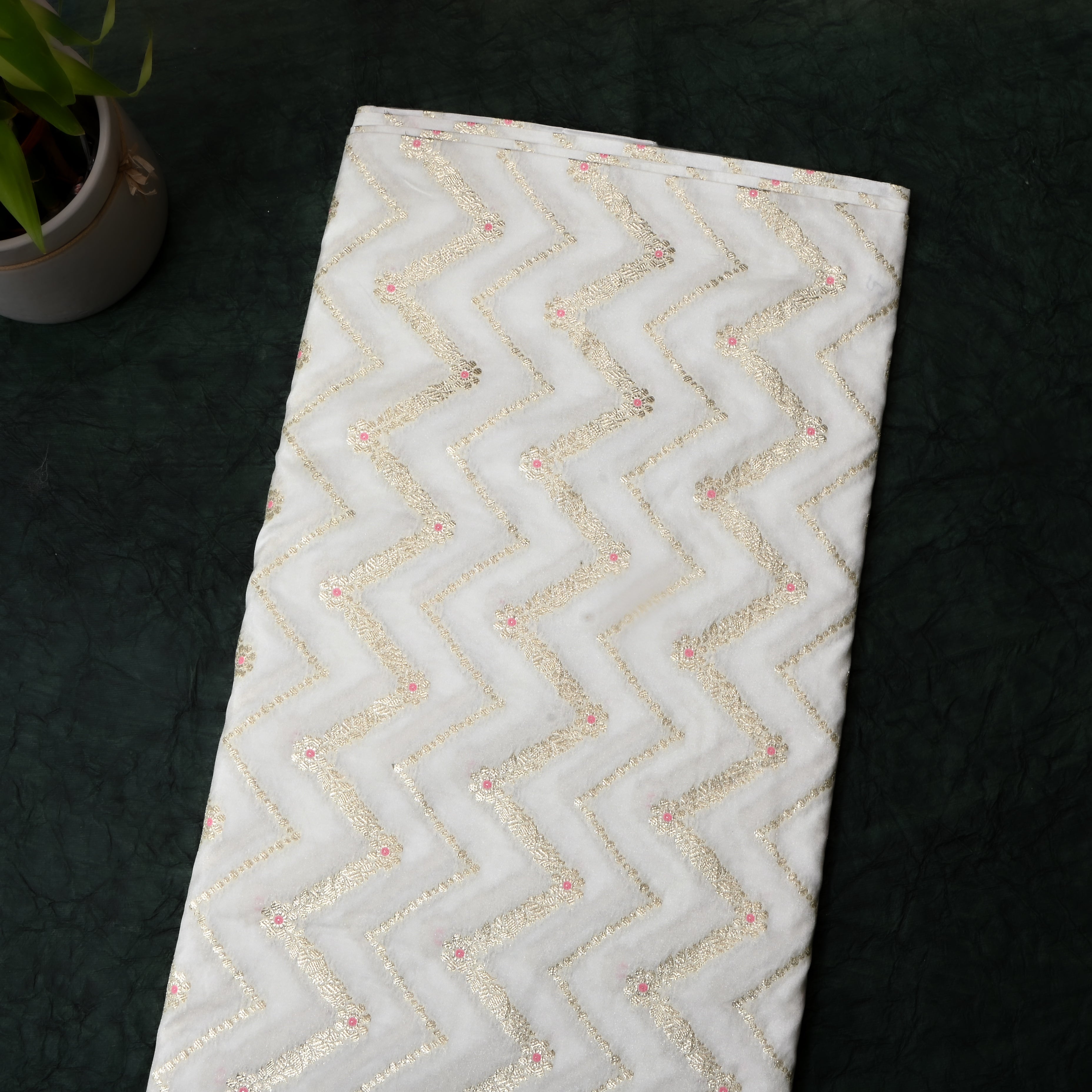 Off-White Jamawar Silk Fabric