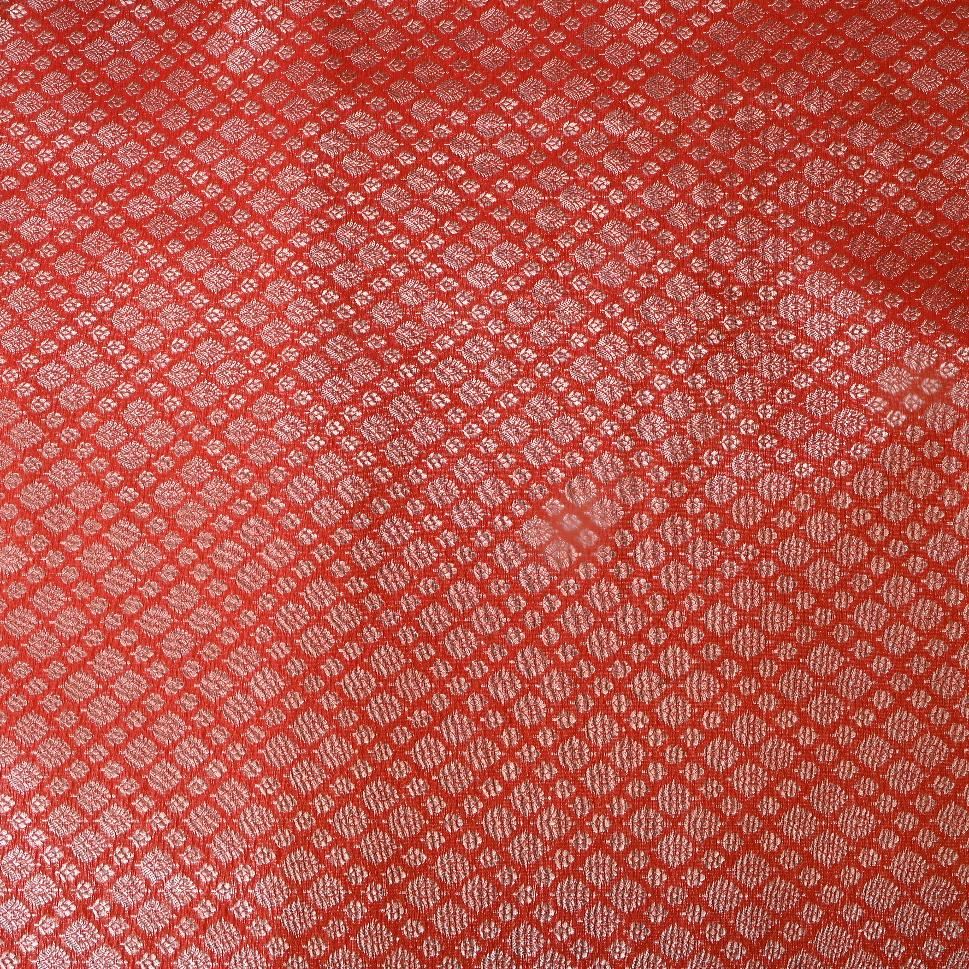 Tangerine Orange Floral Jamawar Silk Fabric