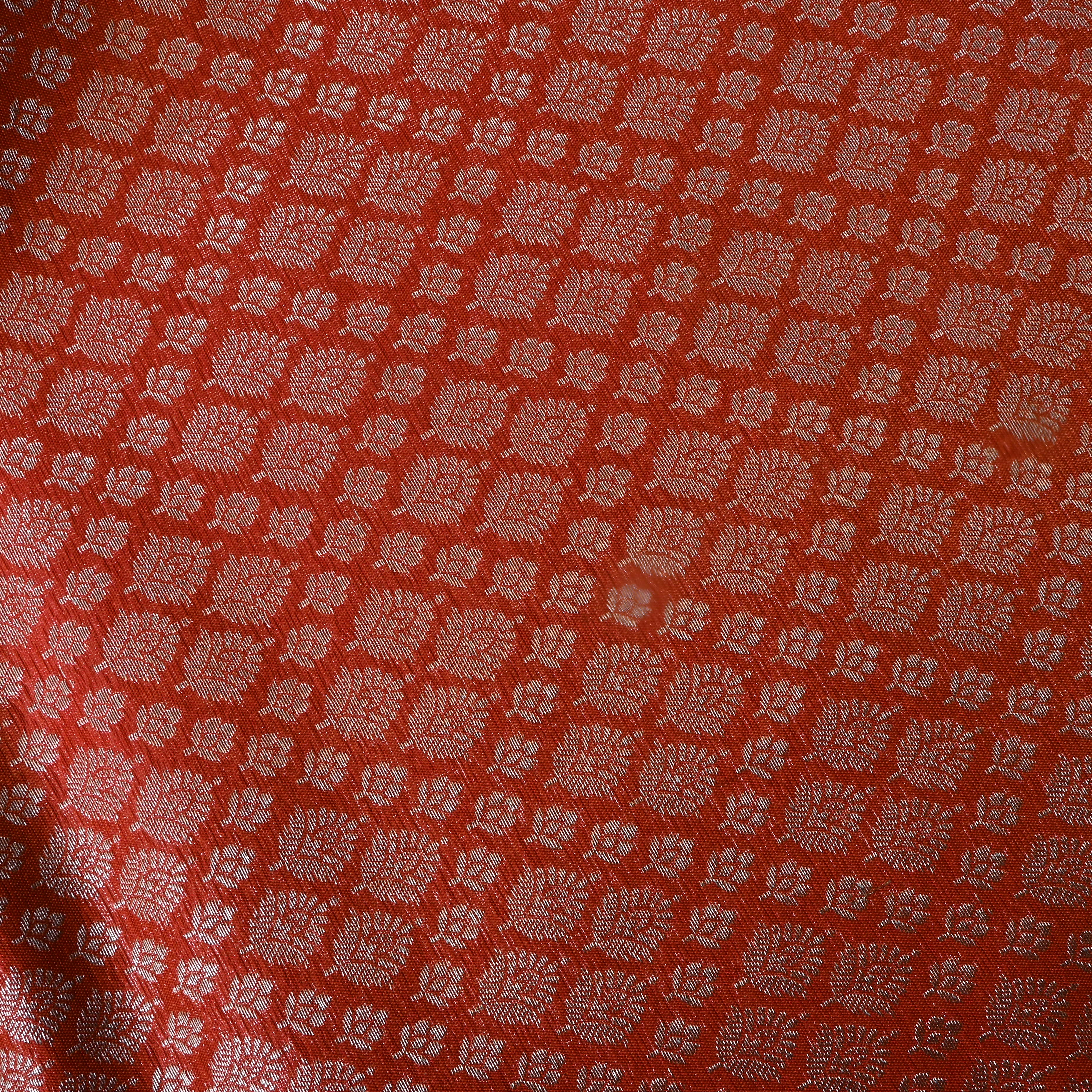 Tangerine Orange Floral Jamawar Silk Fabric
