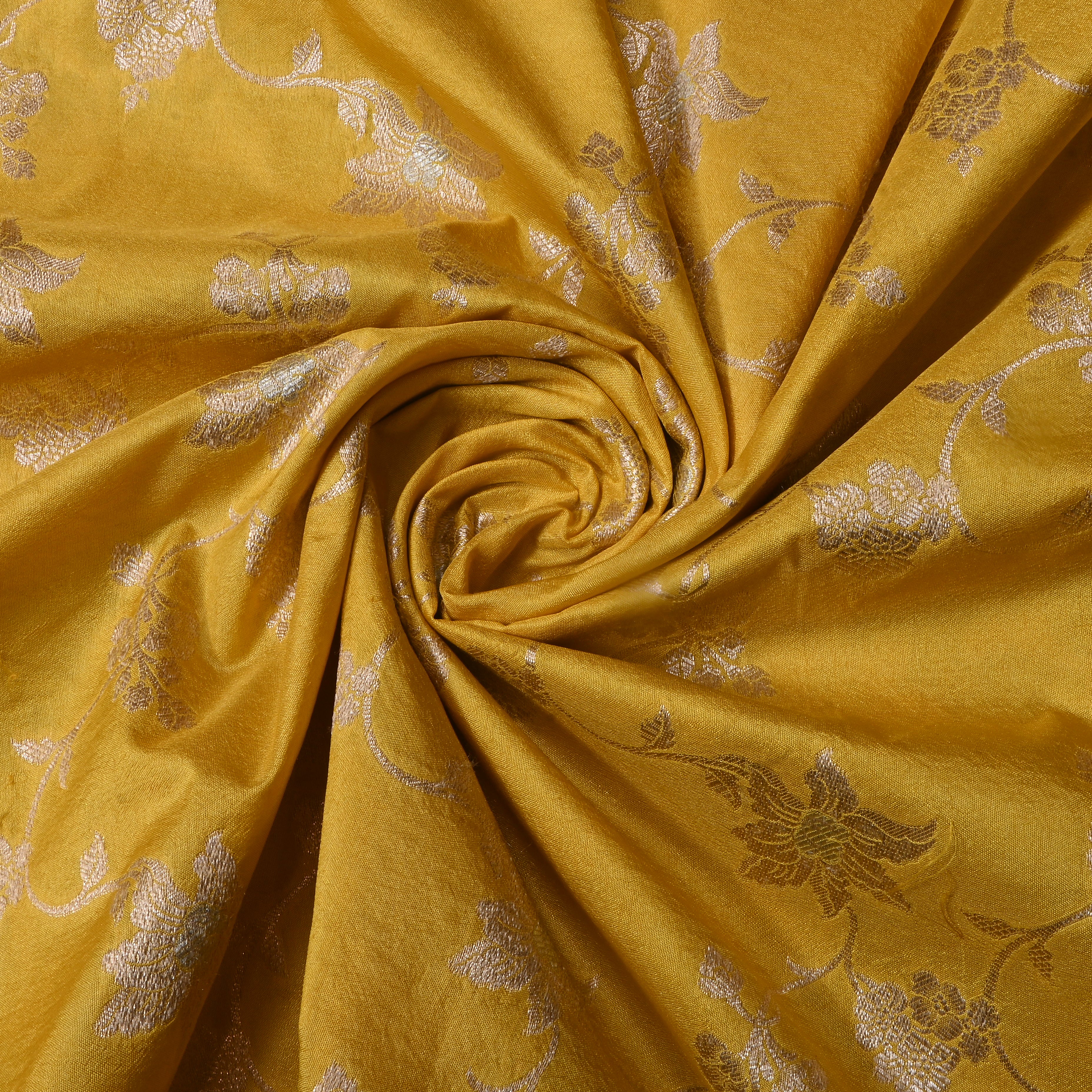 Rich Yellow Floral Jamawar Silk Fabric