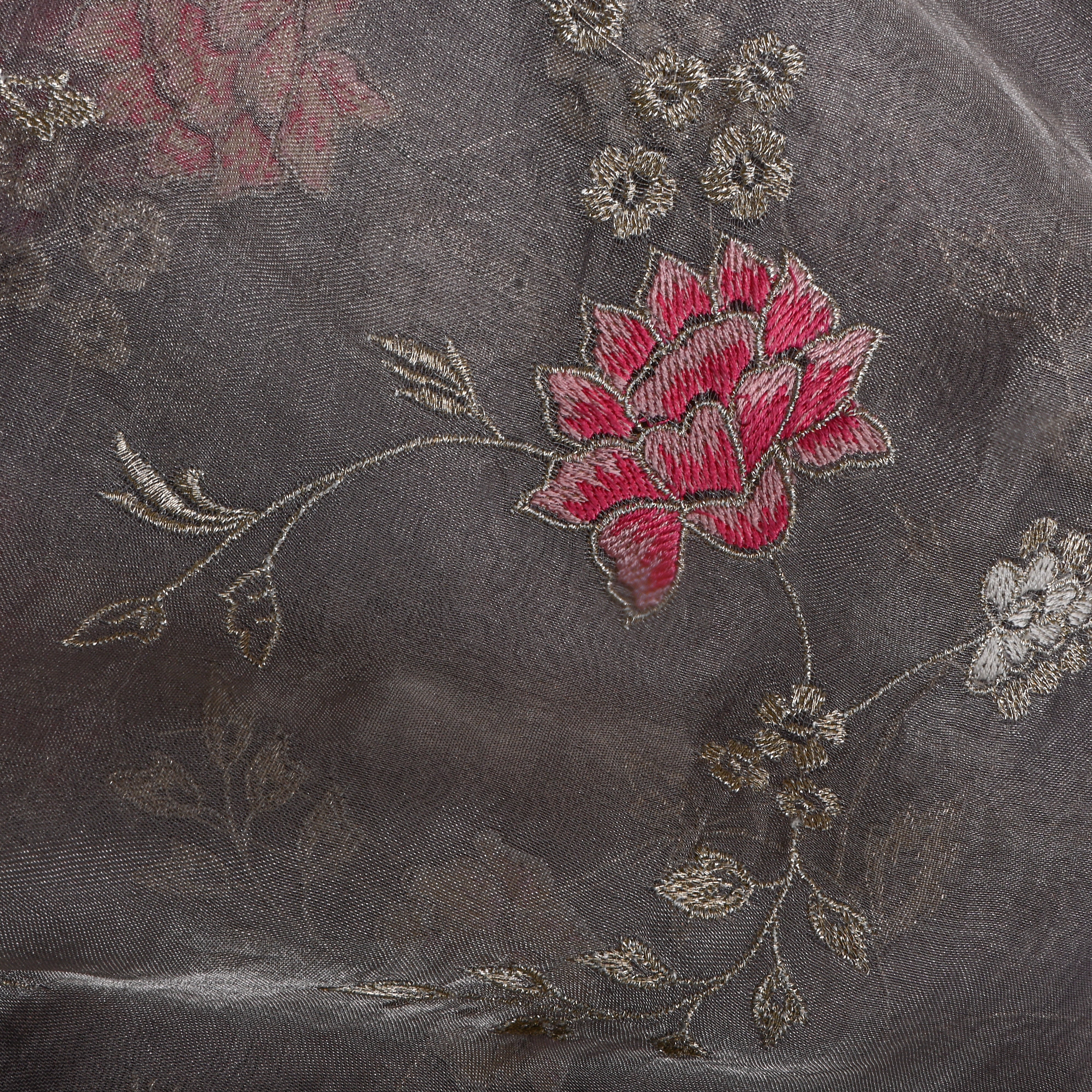 Light Gray Floral Silver Zari Tissue Fabric