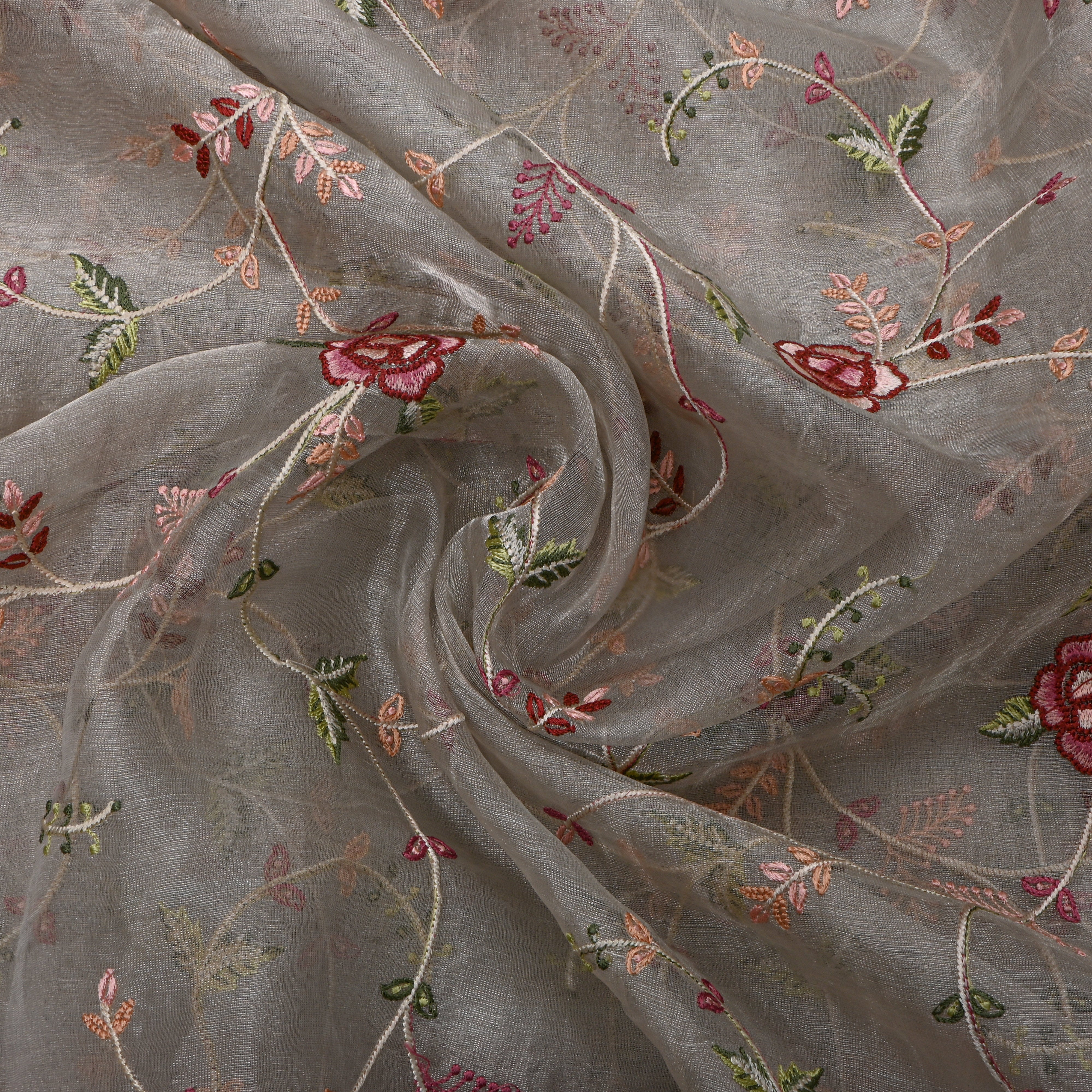 Bright Yellow Tissue Fabric With Floral Jaal Thread Work