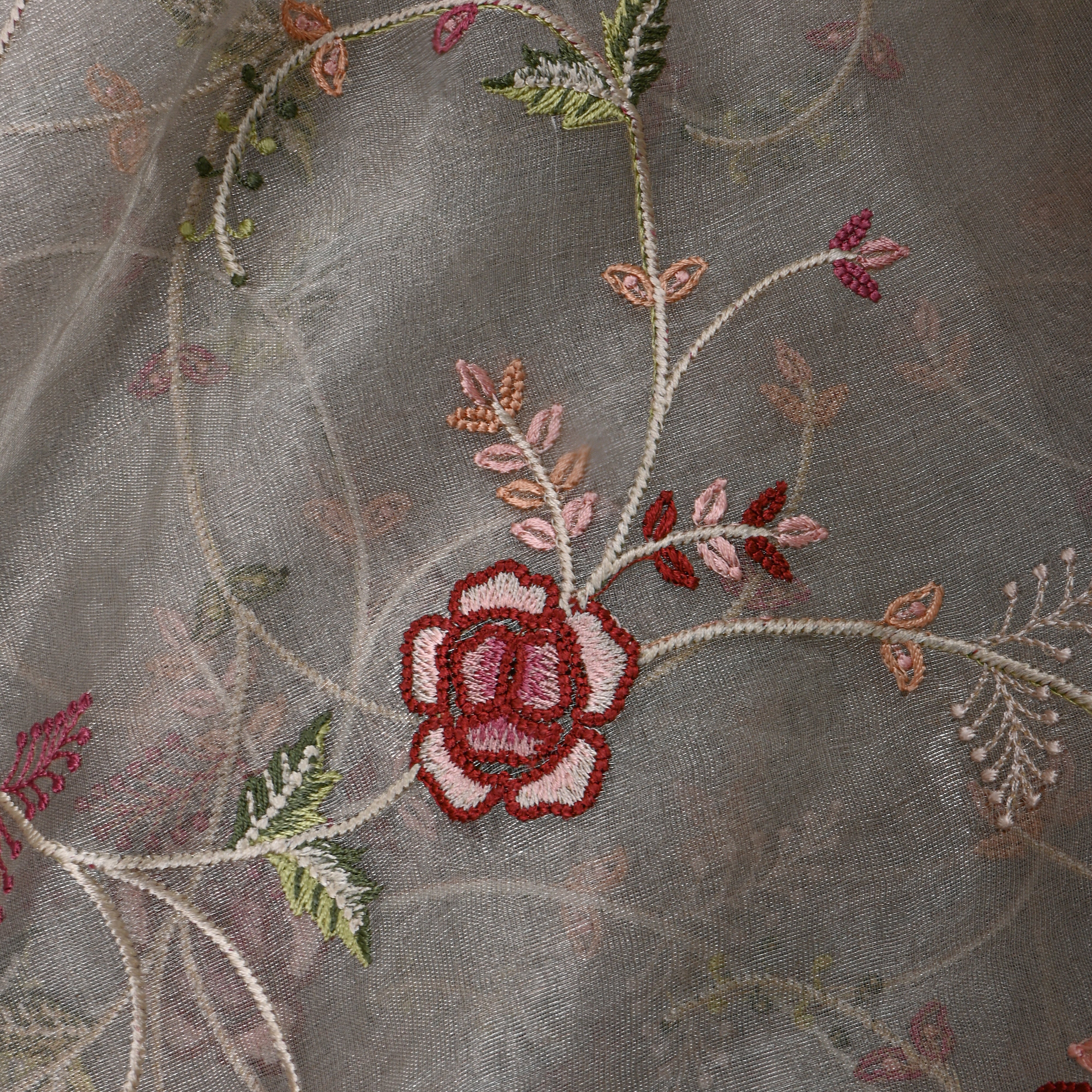 Bright Yellow Tissue Fabric With Floral Jaal Thread Work