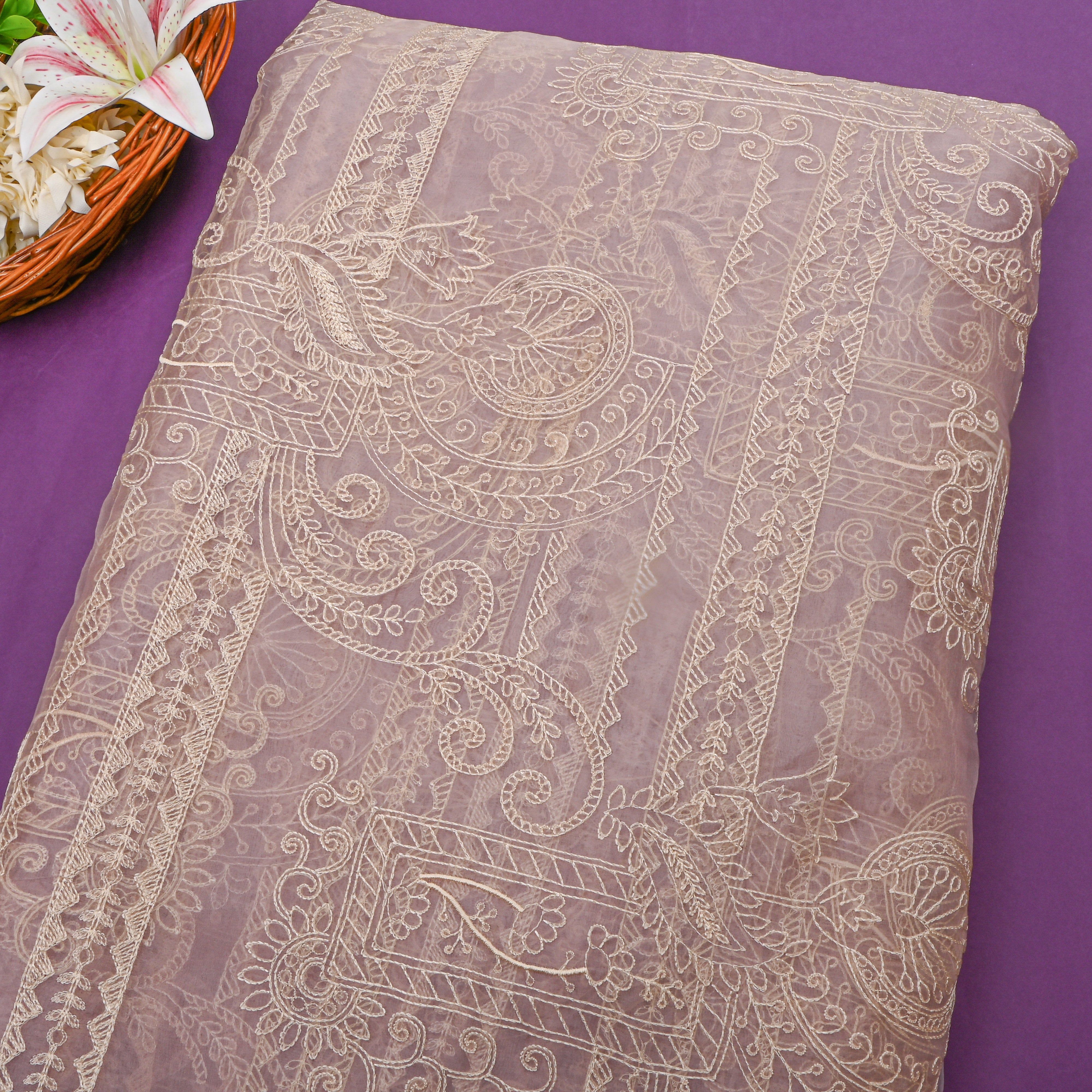 White Embroidery Organza Fabric