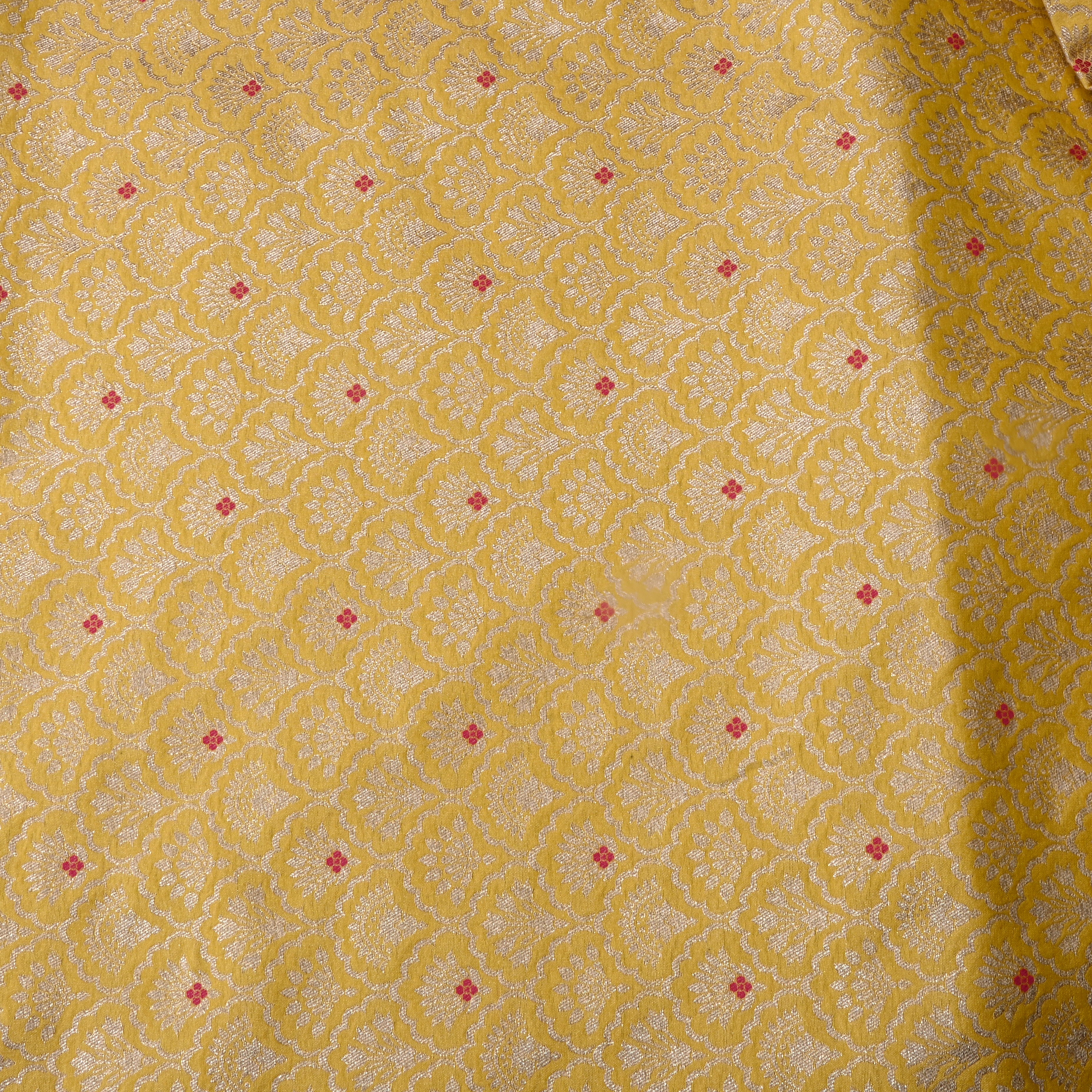 Golden Yellow Floral Zari Jamawar Silk Fabric