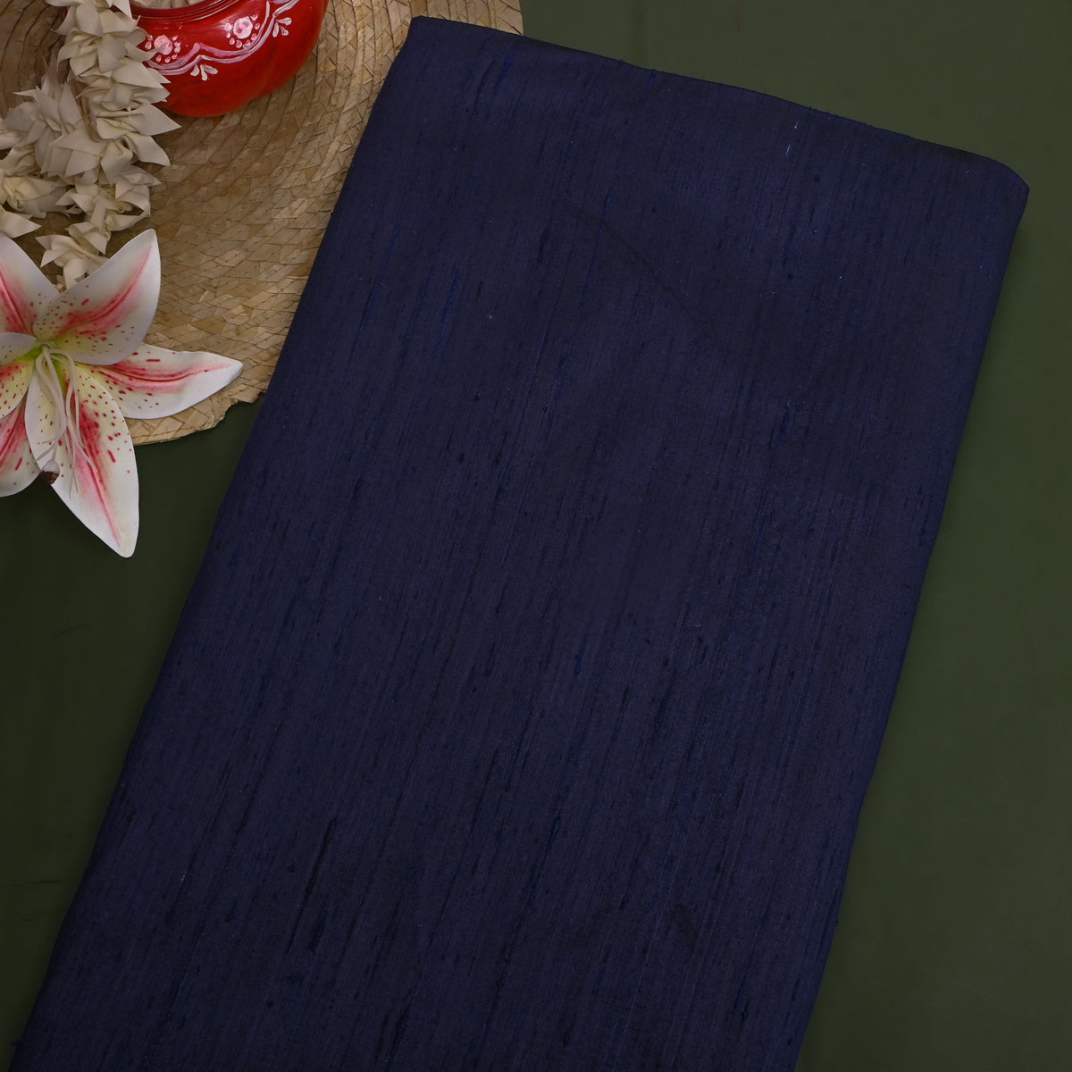 Navy Blue Plain Raw Silk Fabric
