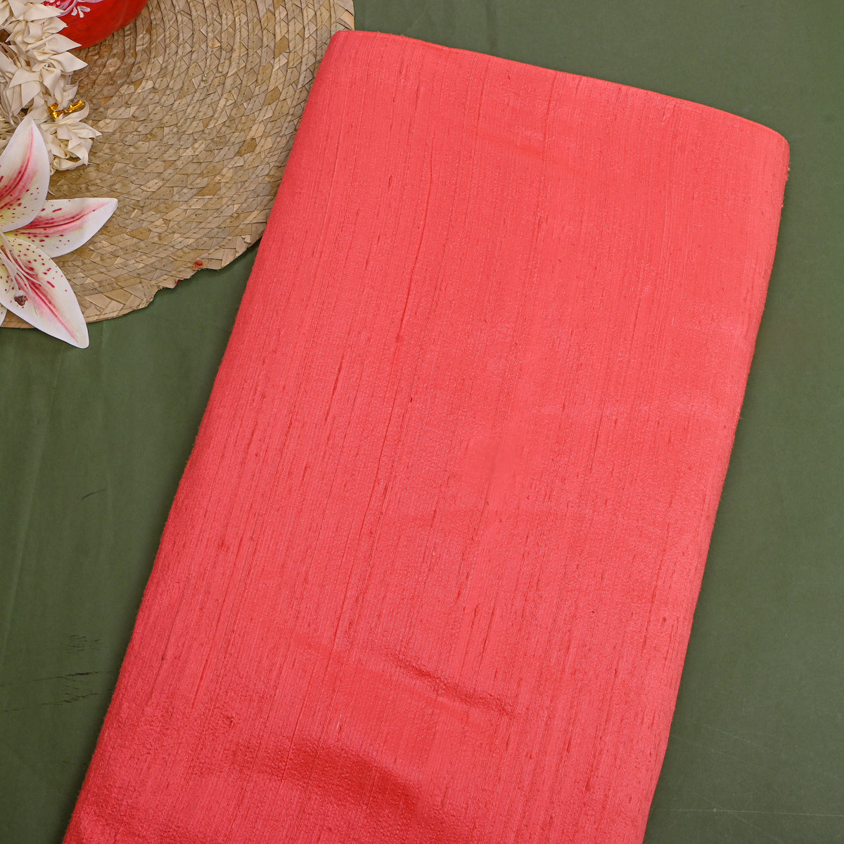 Pastel Peach Orange Plain Raw Silk Fabric
