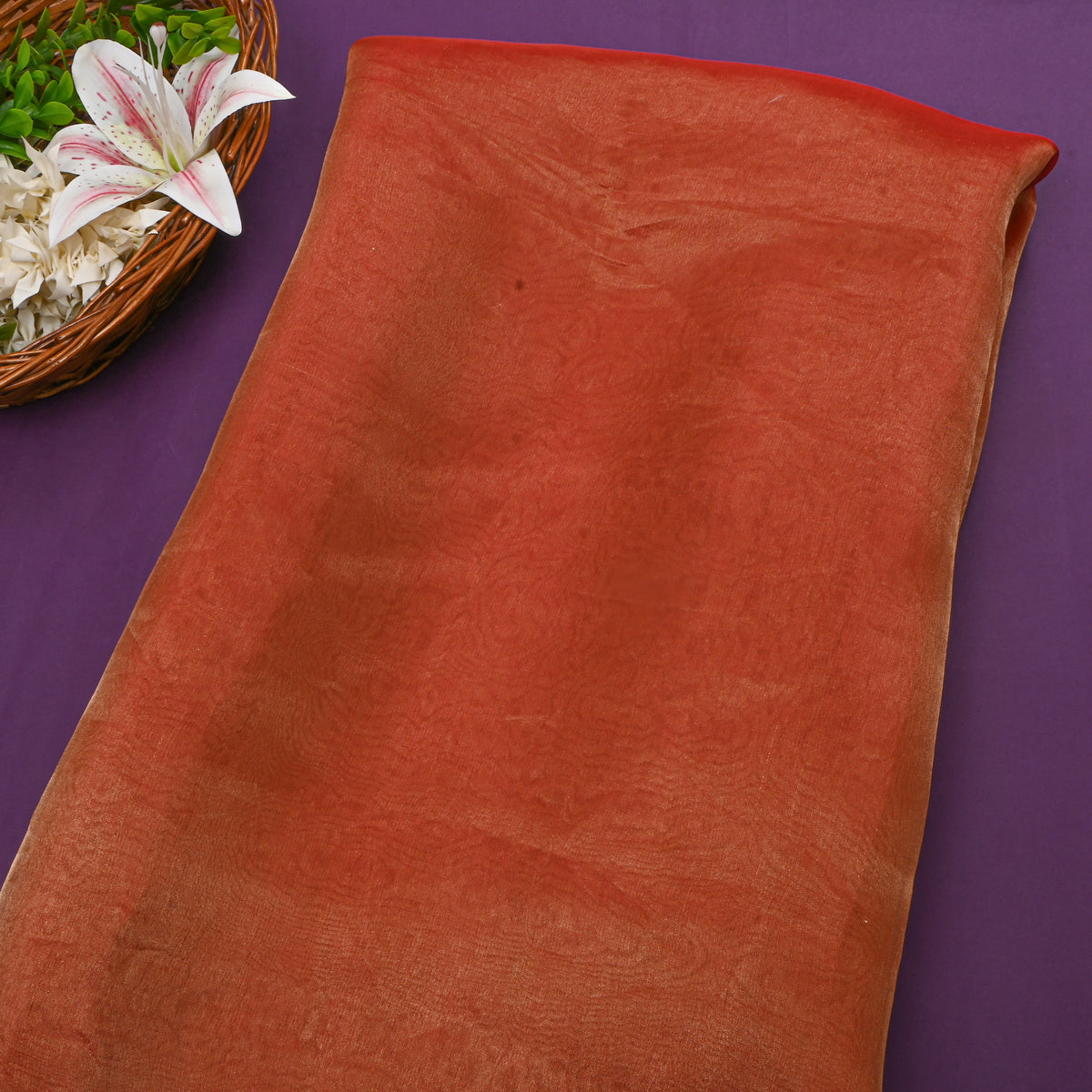Shinny Orange Plain Tissue Fabric