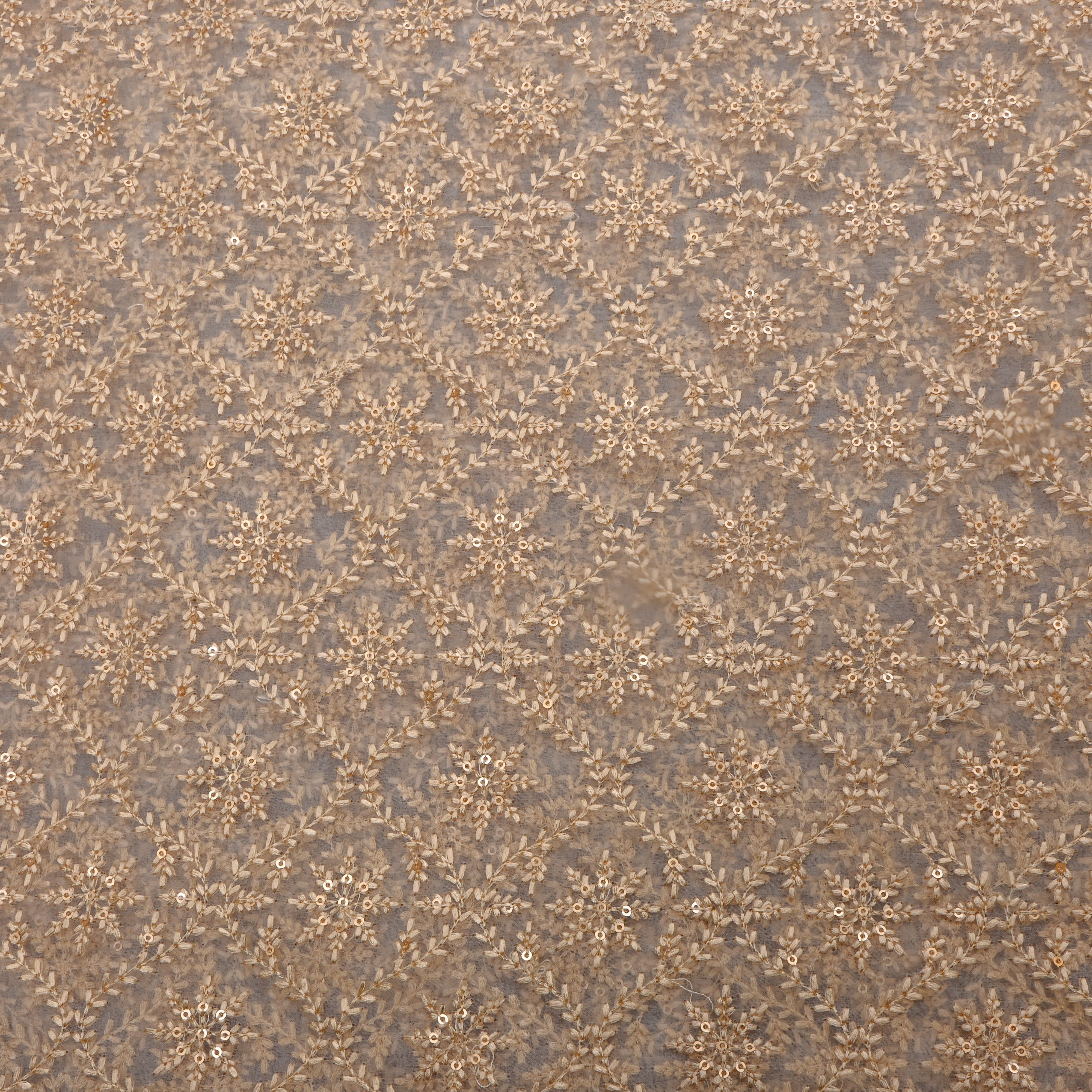 White Gold Embroidered Organza Fabric