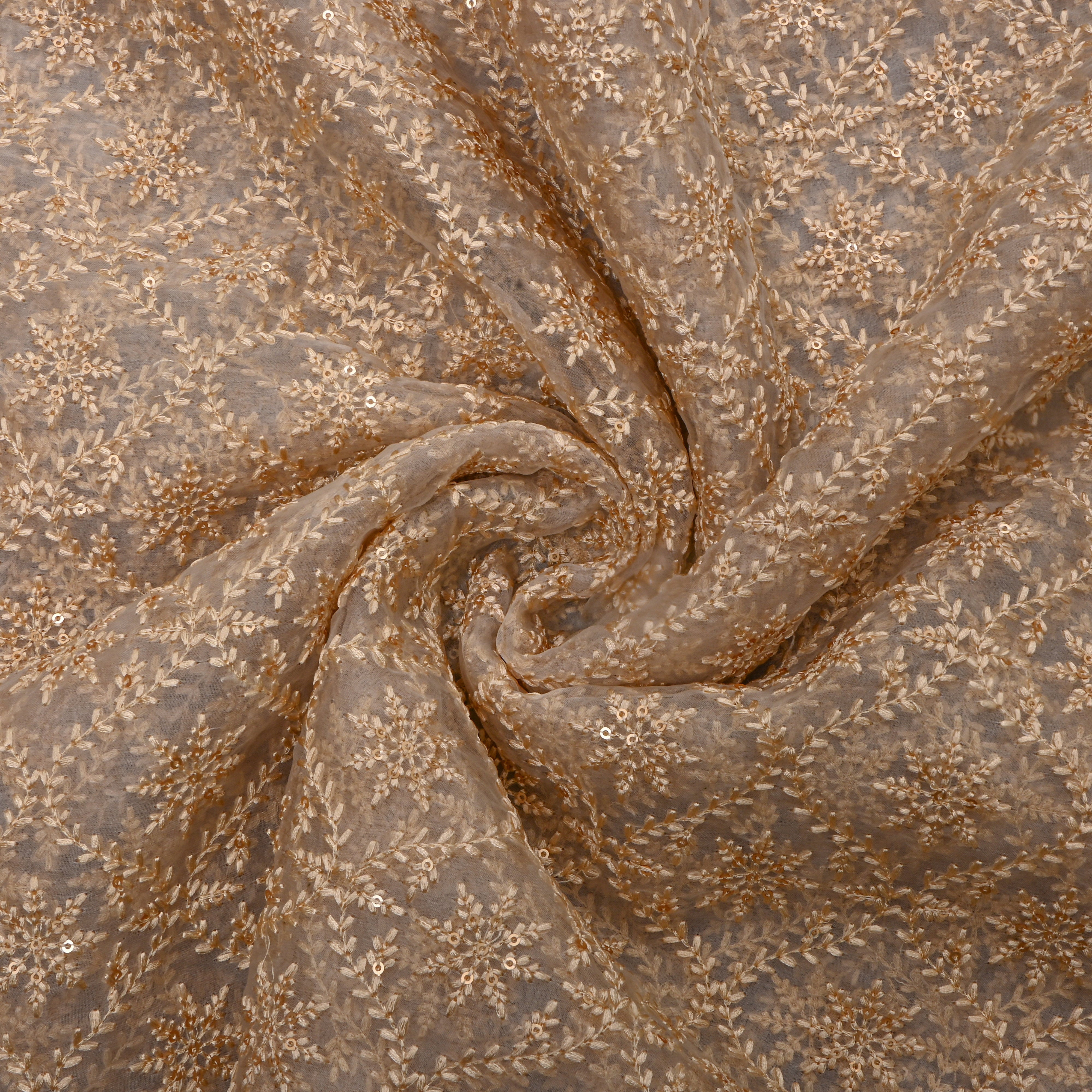 White Gold Embroidered Organza Fabric