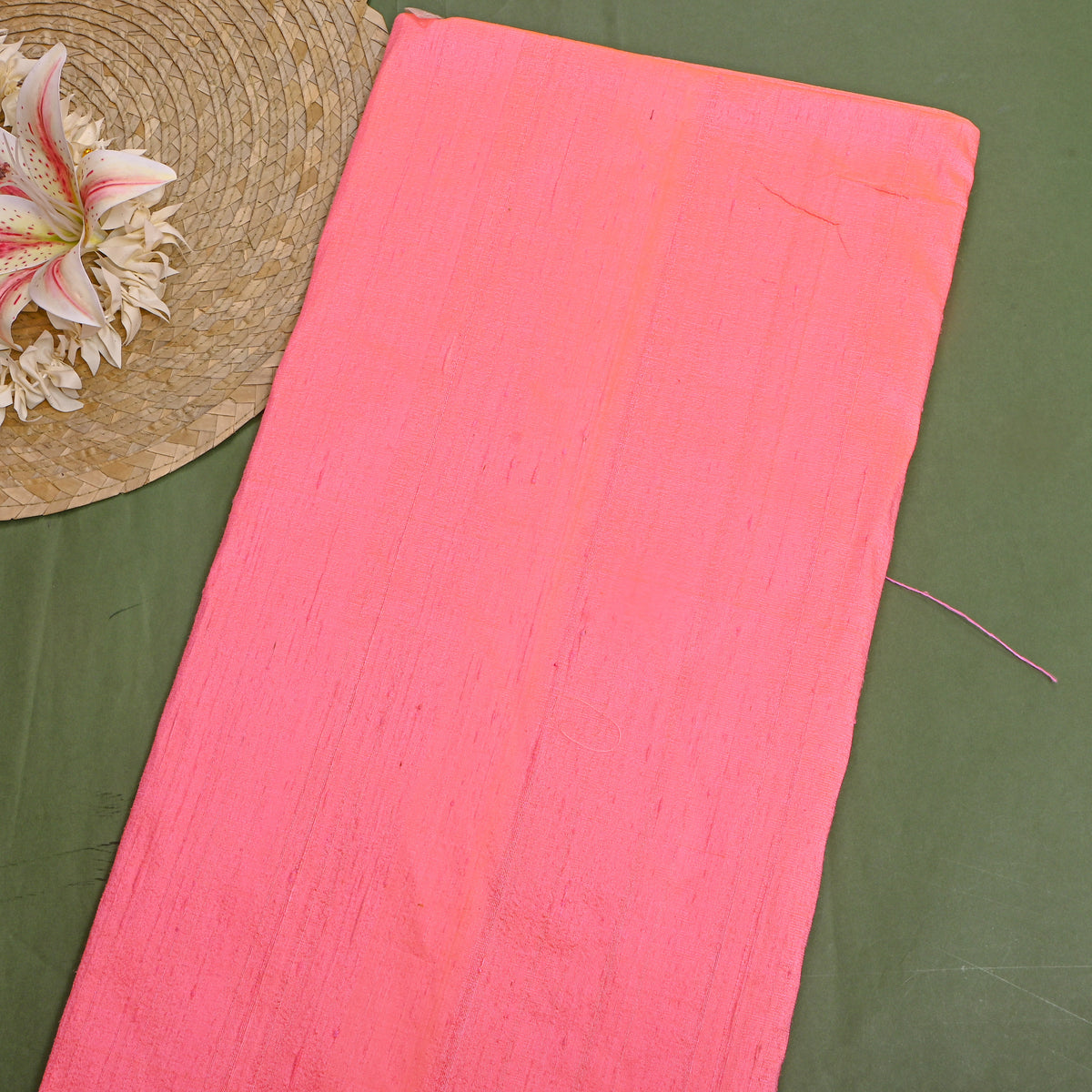 Coral Plain Raw Silk Fabric