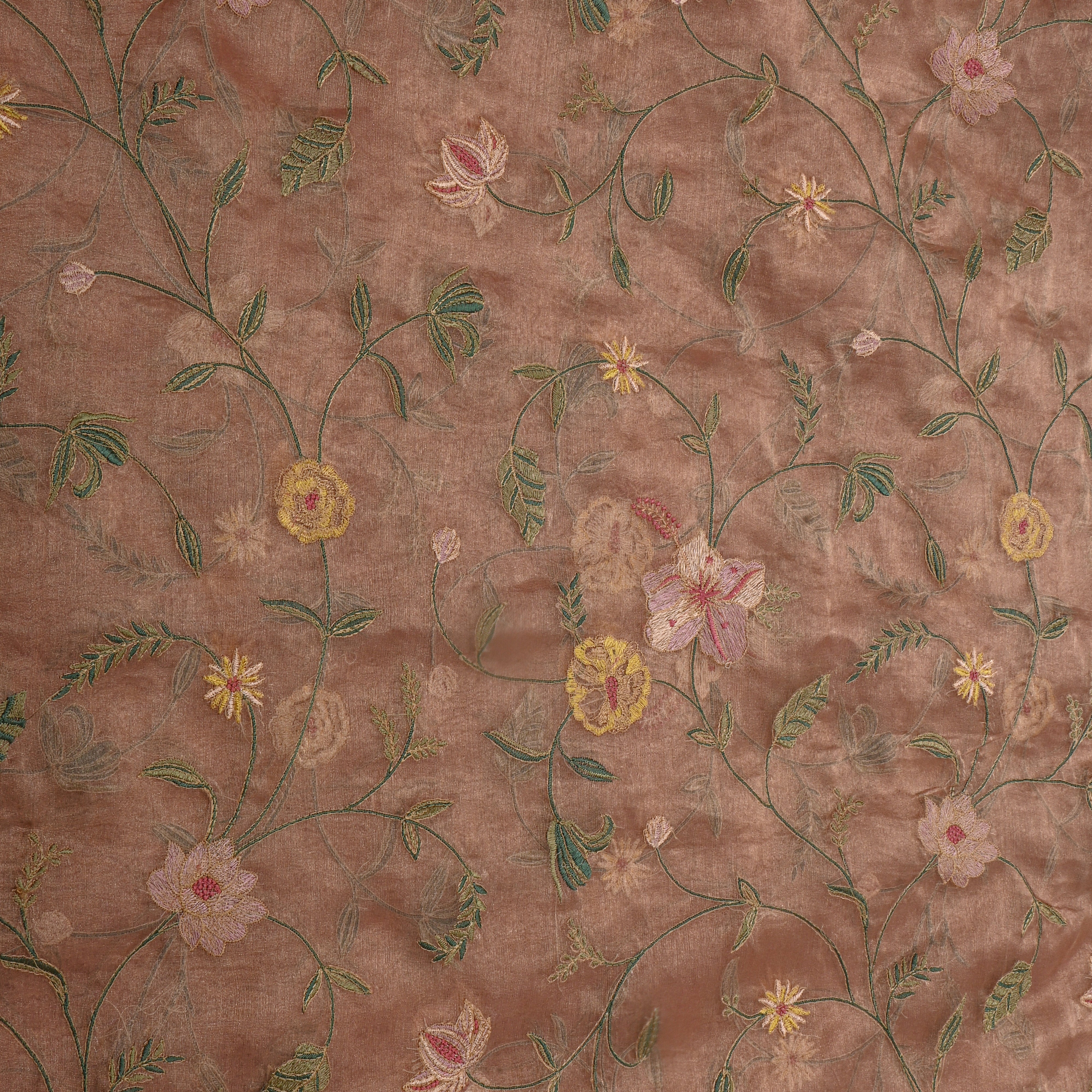 Pink Metallic Thread Jaal Embroidered Tissue