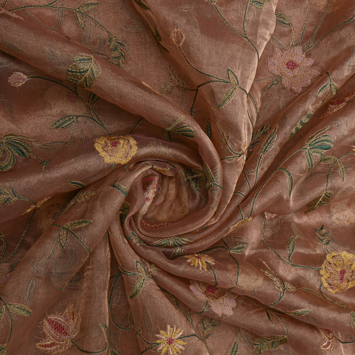 Pink Metallic Thread Jaal Embroidered Tissue
