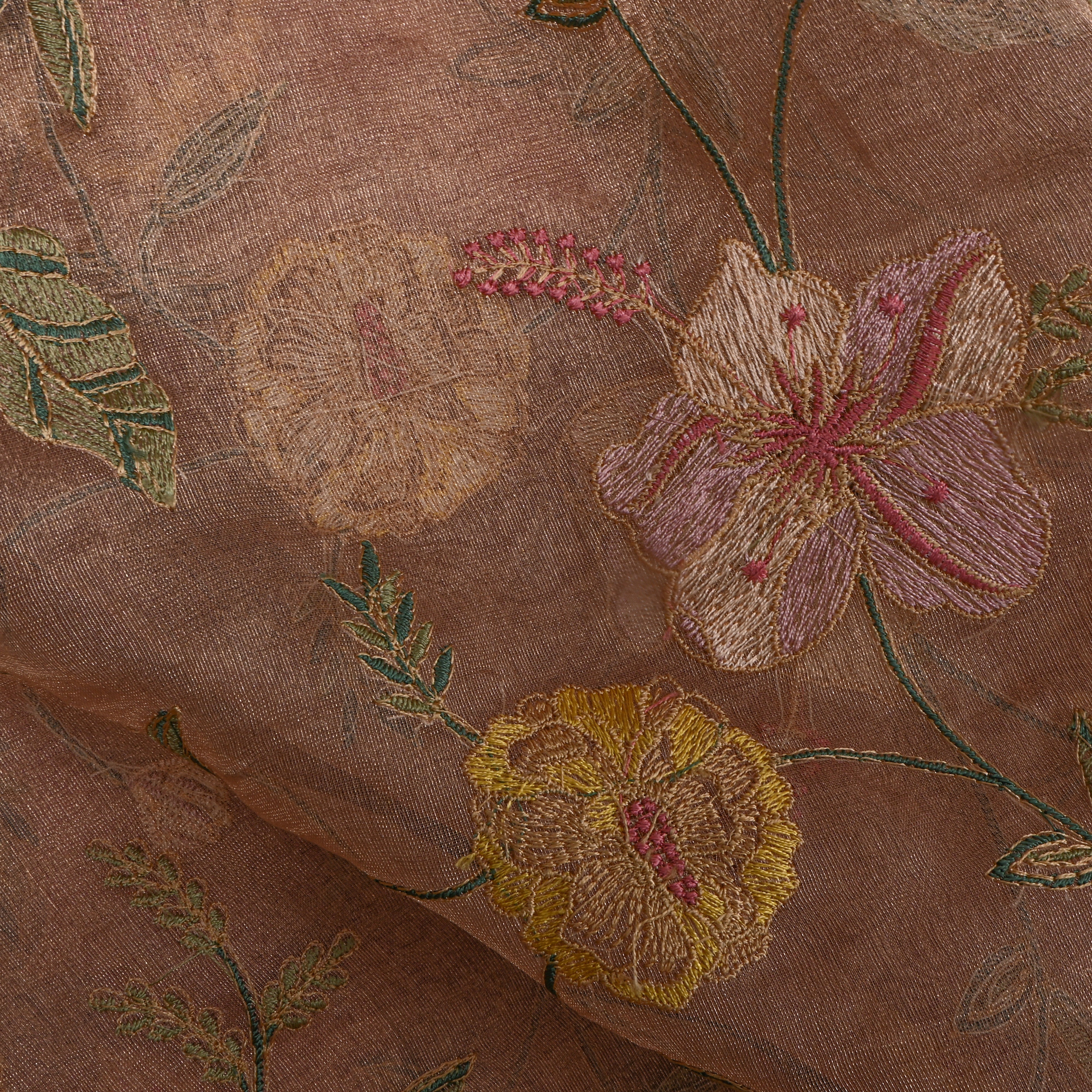 Pink Metallic Thread Jaal Embroidered Tissue