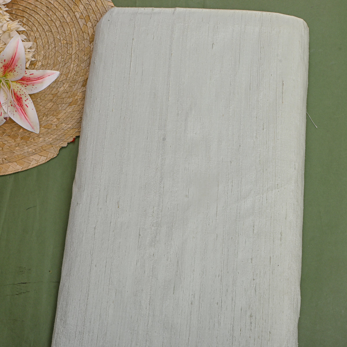Cream White Blue Plain Raw Silk Fabric