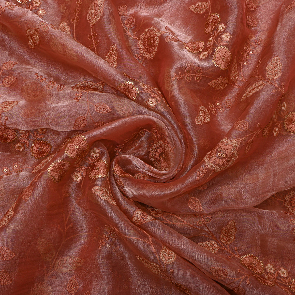 Coral Orange Embroidery Tissue Fabric
