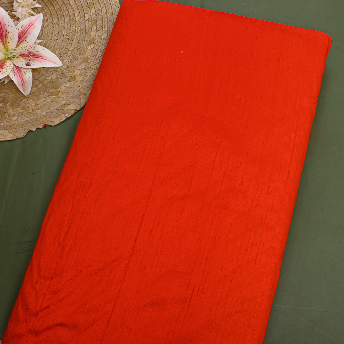 Bright Sunrise Orange Plain Raw Silk Fabric