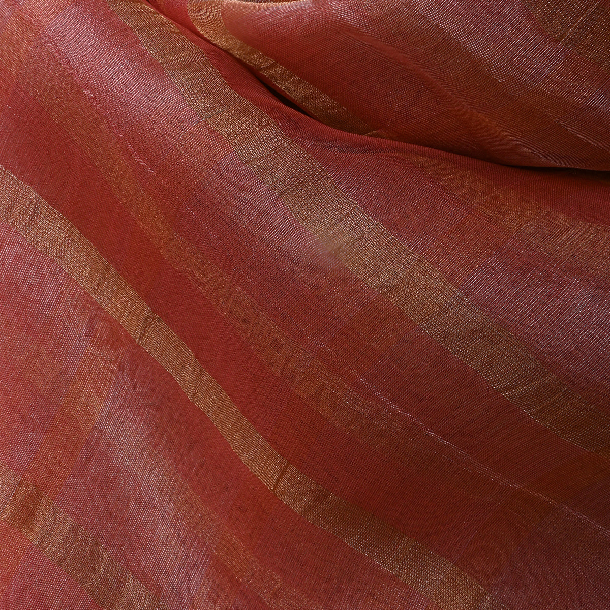 Metallic Rust Pinkish Orange Checks Embroidery Tissue Fabric